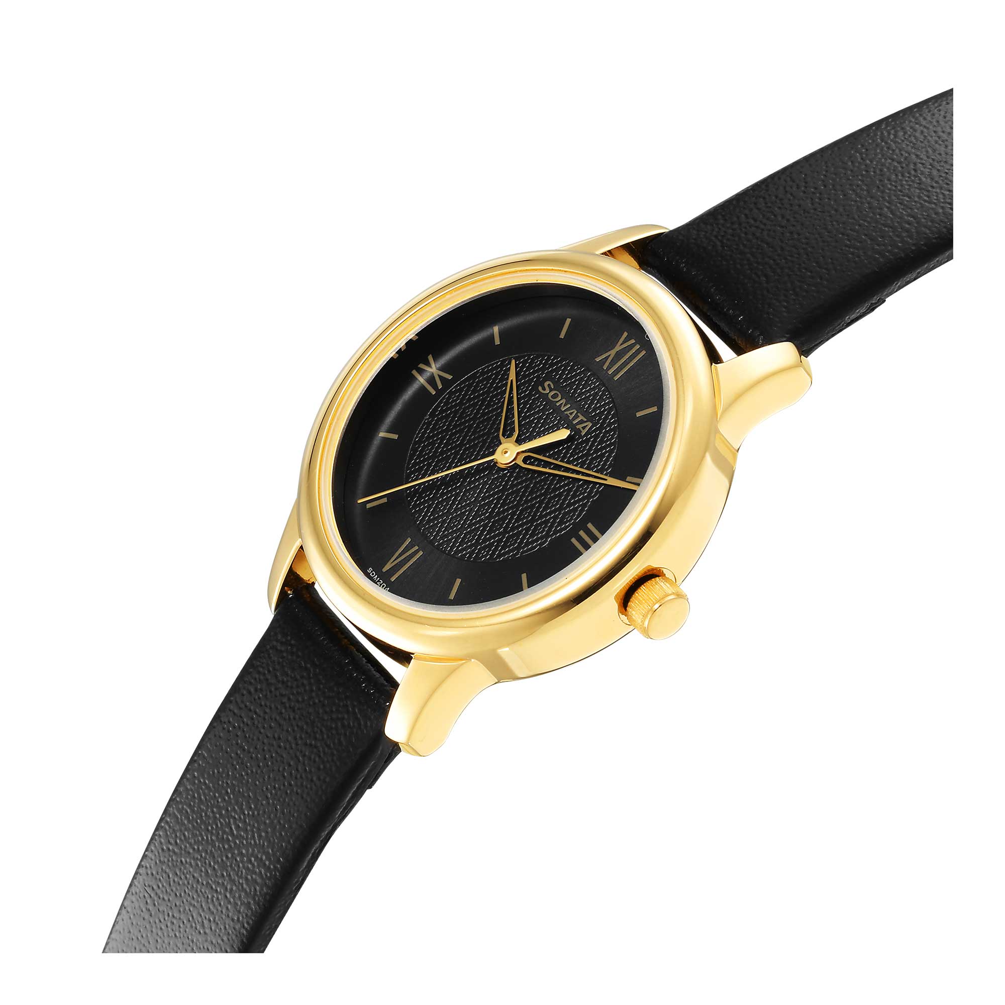 Classic Gold Black Dial Leather Strap Watch for Women - Image 3