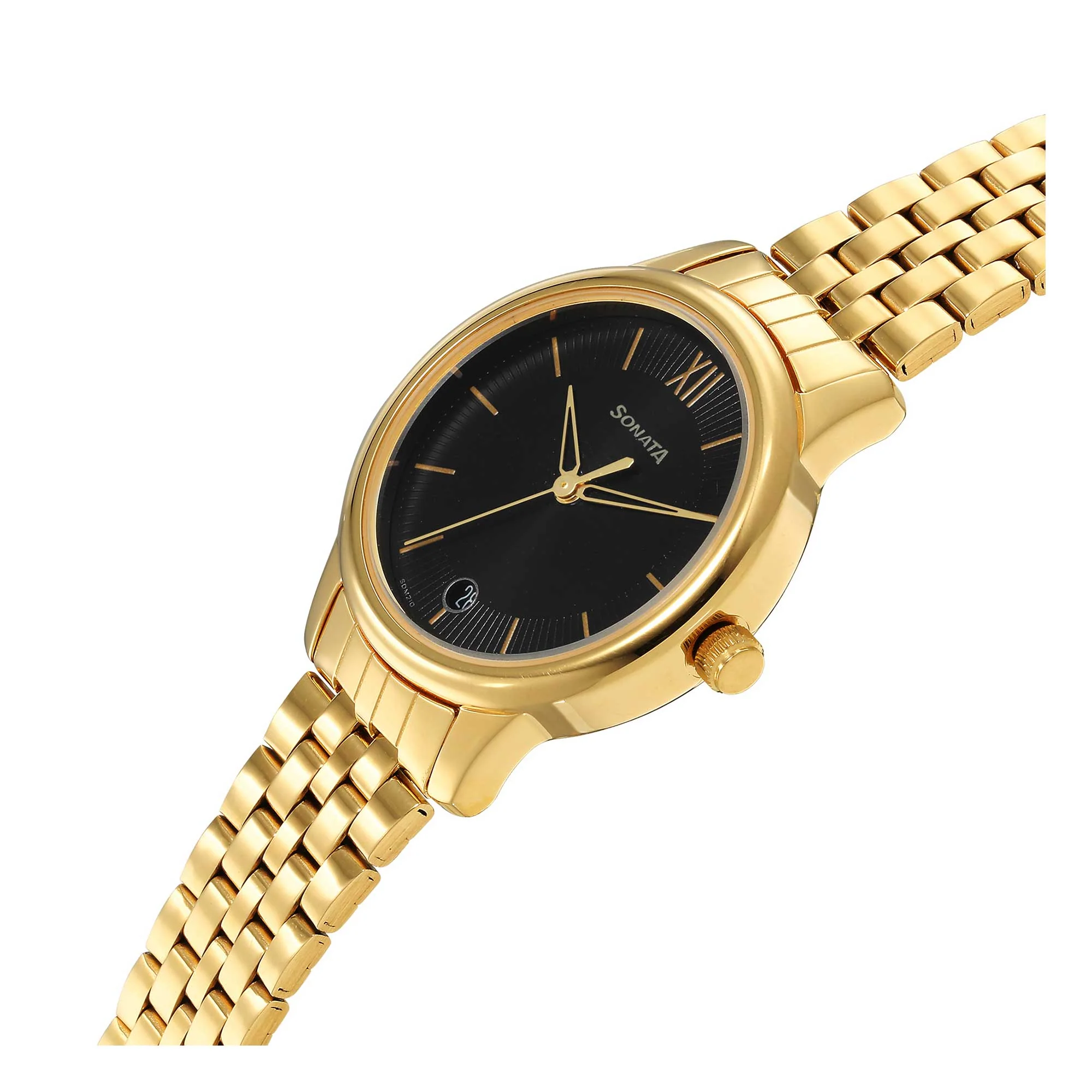 Classic Gold Black Dial Metal Strap Watch for Women - Image 3
