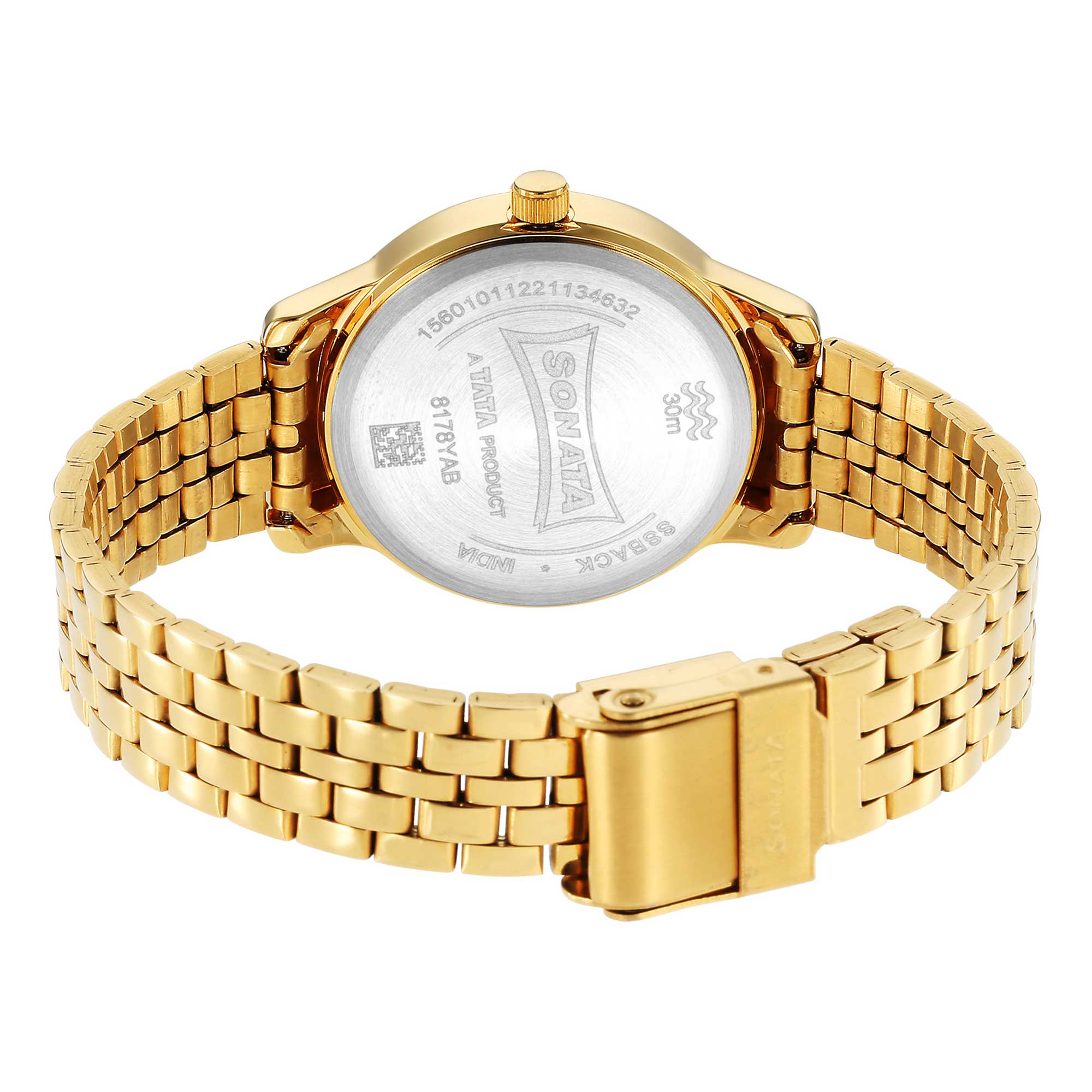 Classic Gold Black Dial Metal Strap Watch for Women - Image 4
