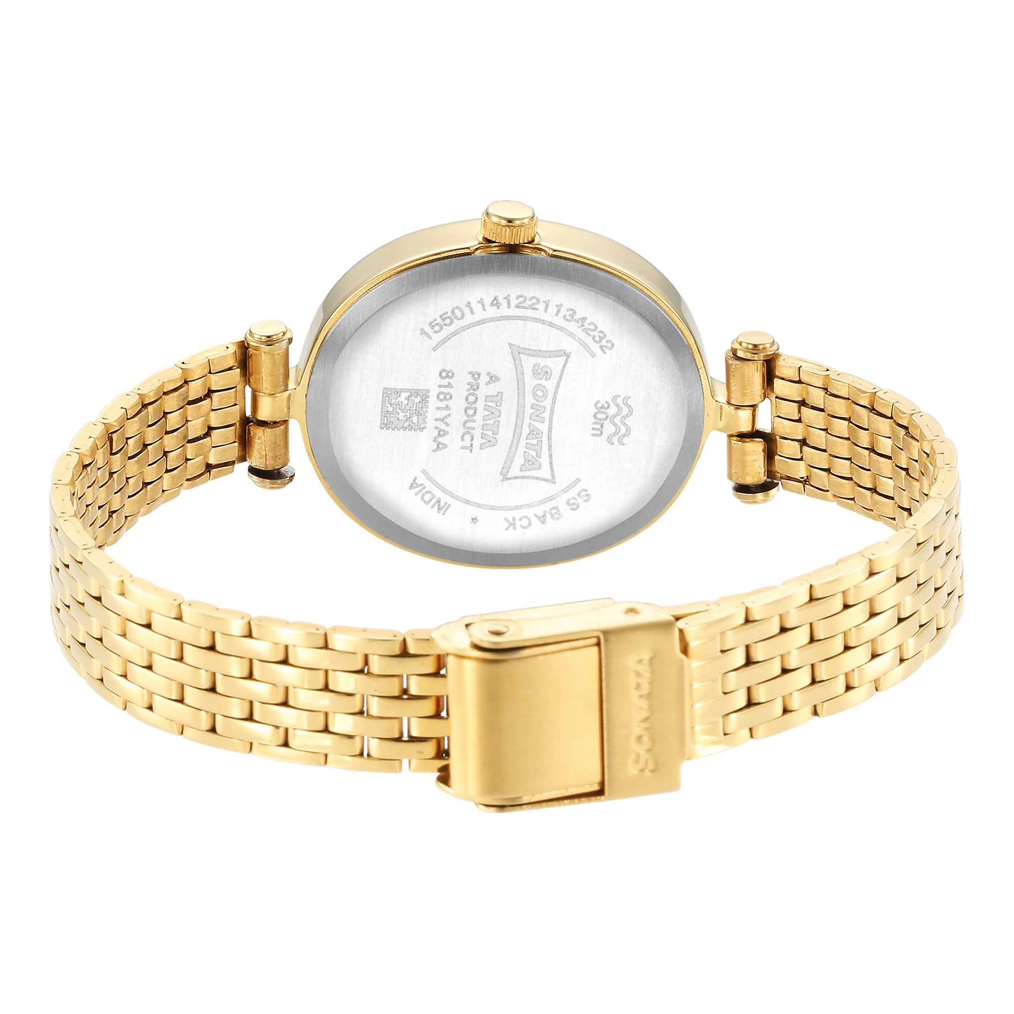 Classic Gold Maroon Dial Metal Strap Watch for Women - Image 4