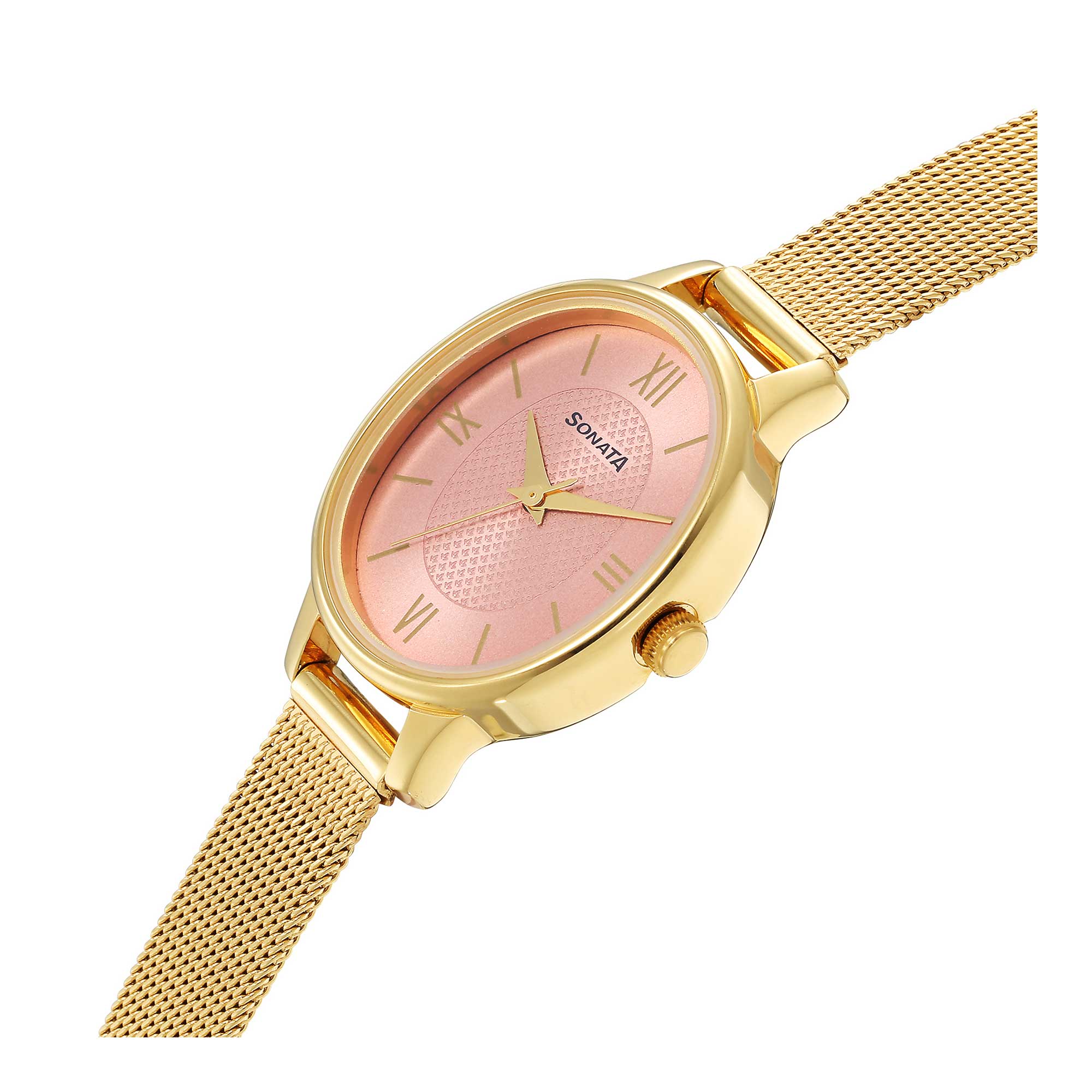 Classic Gold Pink Dial Metal Strap Watch for Women - Image 3