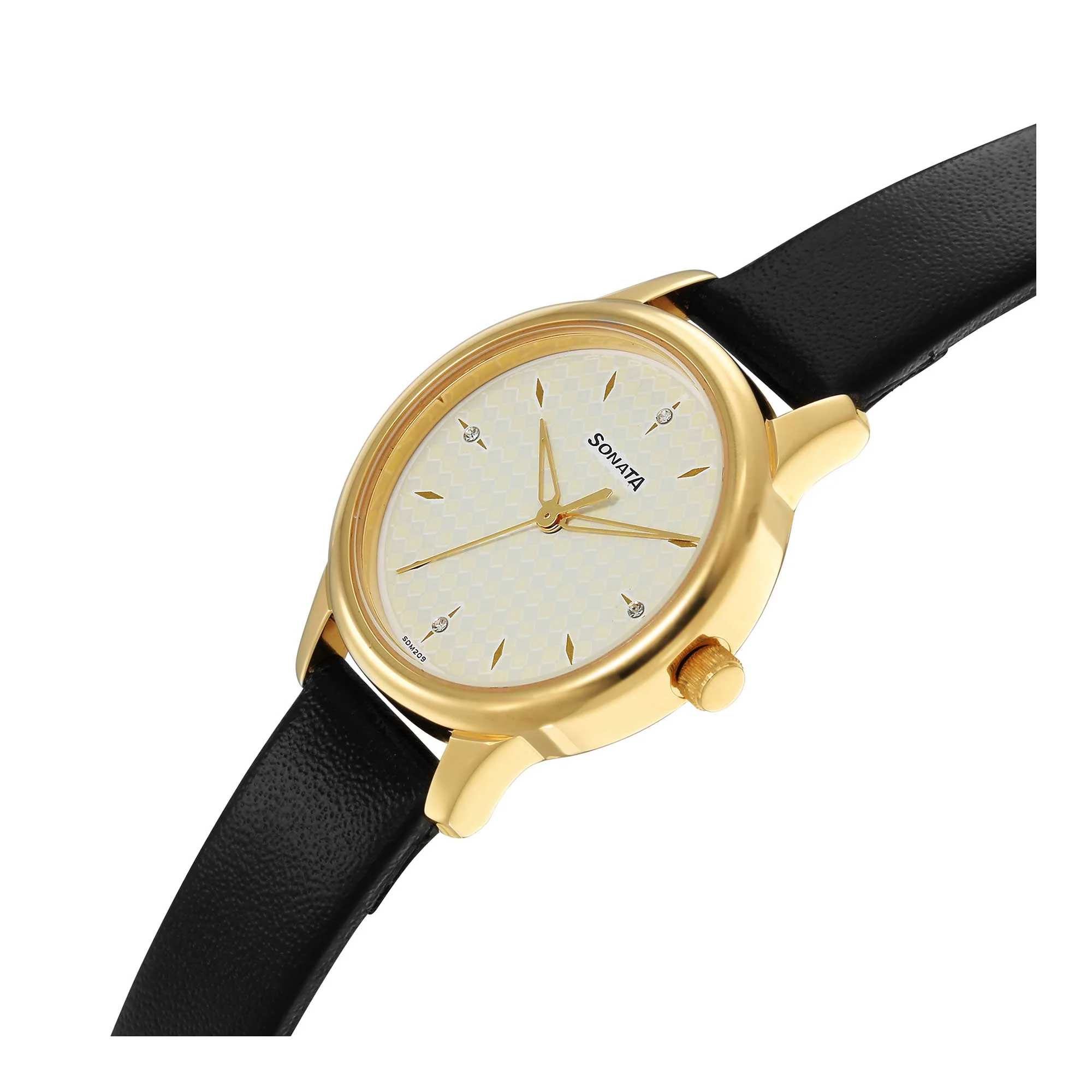Classic Gold White Dial Leather Strap Watch for Women - Image 3