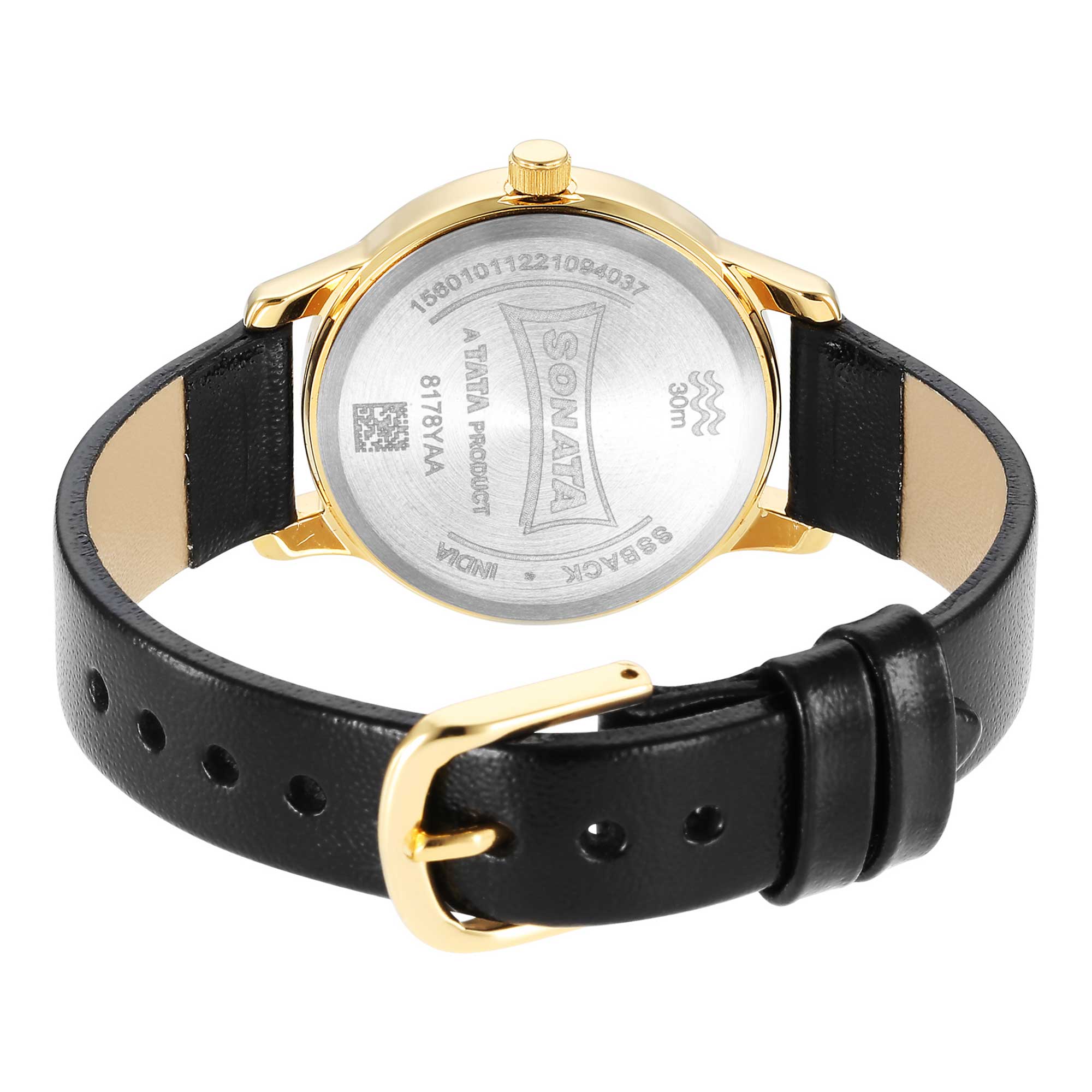 Classic Gold White Dial Leather Strap Watch for Women - Image 4