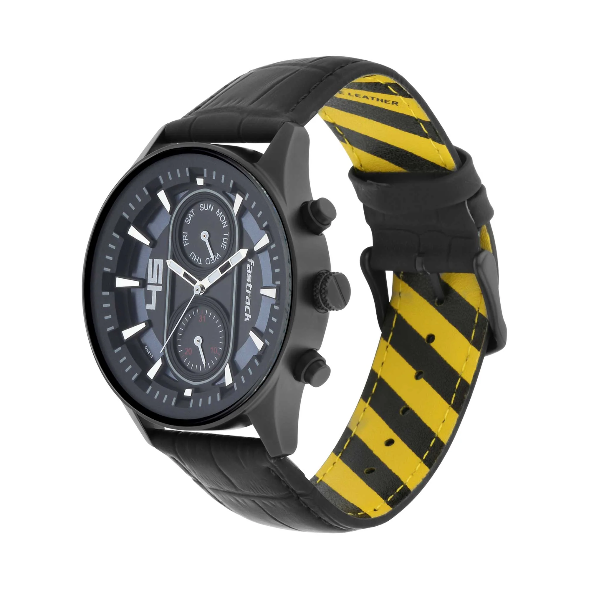 Fastrack Fastfit Quartz Analog with Day and Date Black Dial Leather Strap Watch for Guys - Image 3