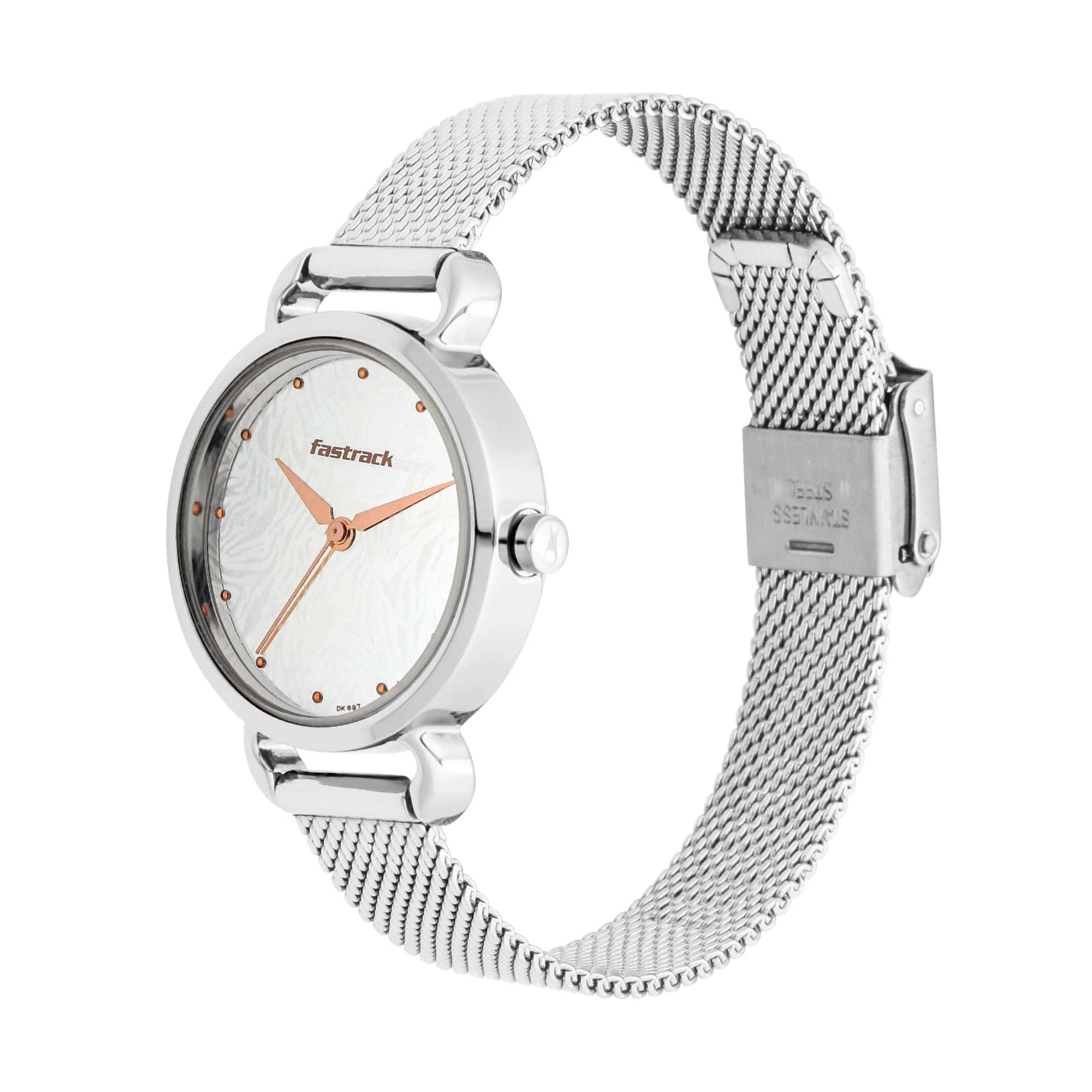 Fastrack Fastrack Animal Print Quartz Analog Silver Dial Stainless Steel Strap Watch for Girls - Image 3