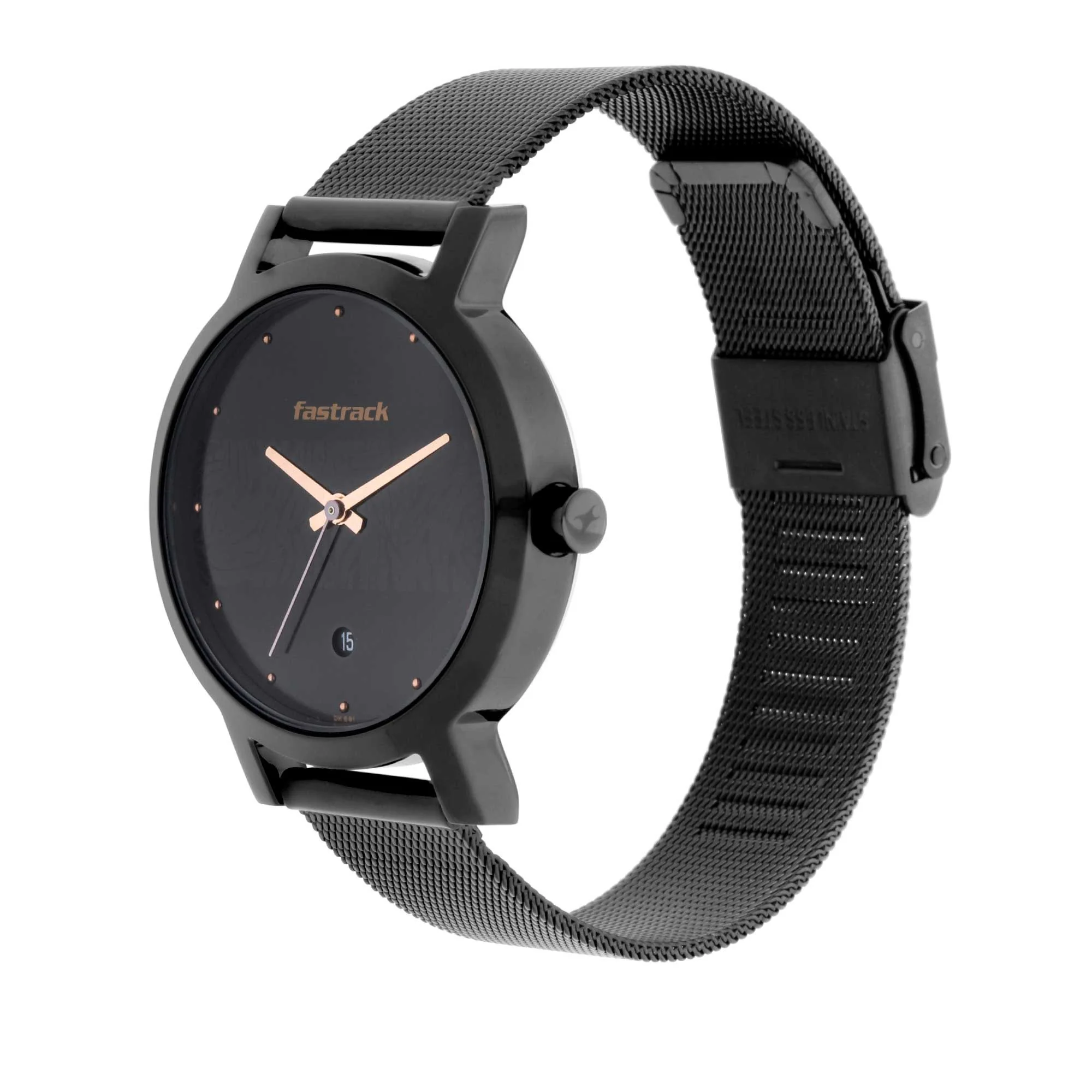 Fastrack Fastrack Animal Print Quartz Analog with Date Black Dial Stainless Steel Strap Watch for Girls - Image 3