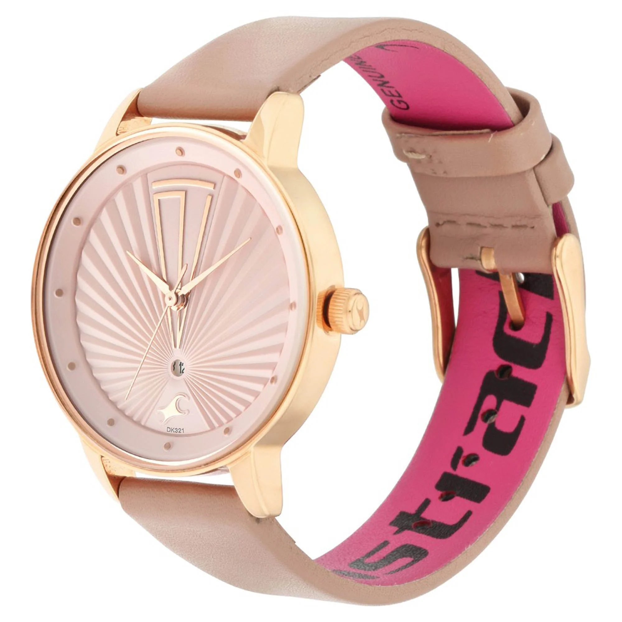 Fastrack Fastrack Ruffles Quartz Analog with Date Pink Dial Leather Strap Watch for Girls - Image 3