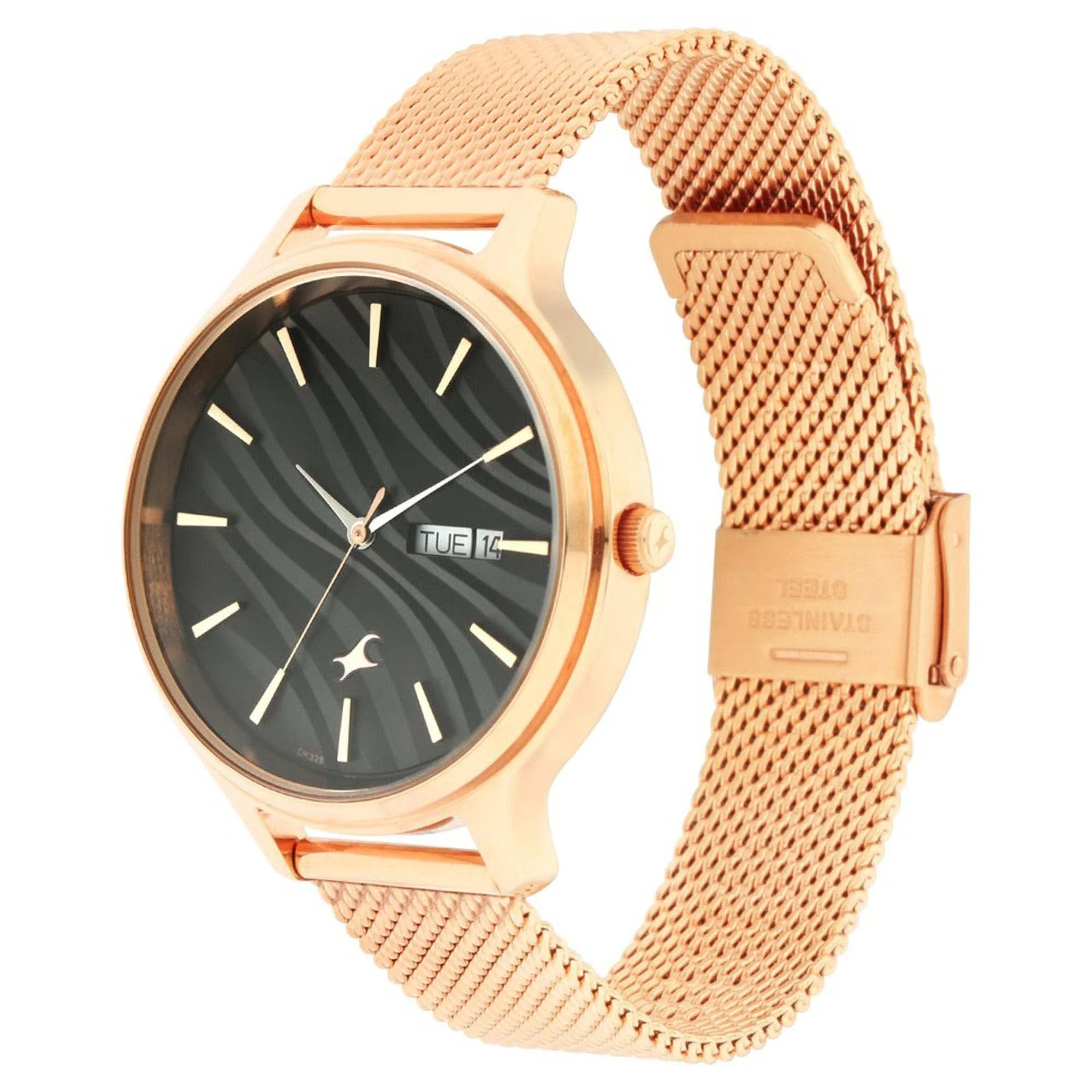 Fastrack Fastrack Ruffles Quartz Analog with Day and Date Black Dial Stainless Steel Strap Watch for Girls - Image 3
