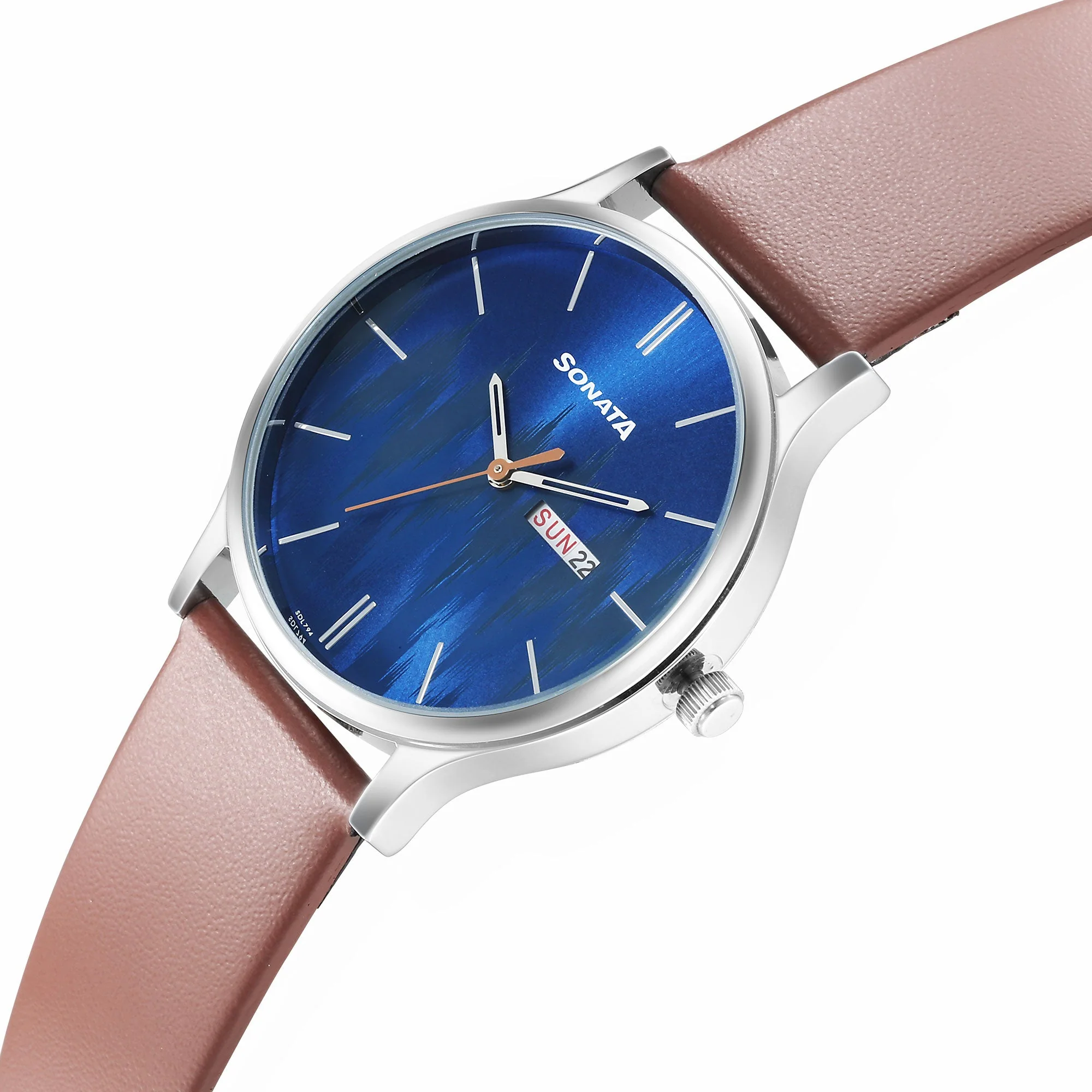 Knot Blue Dial Leather Strap Watch for Men - Image 3