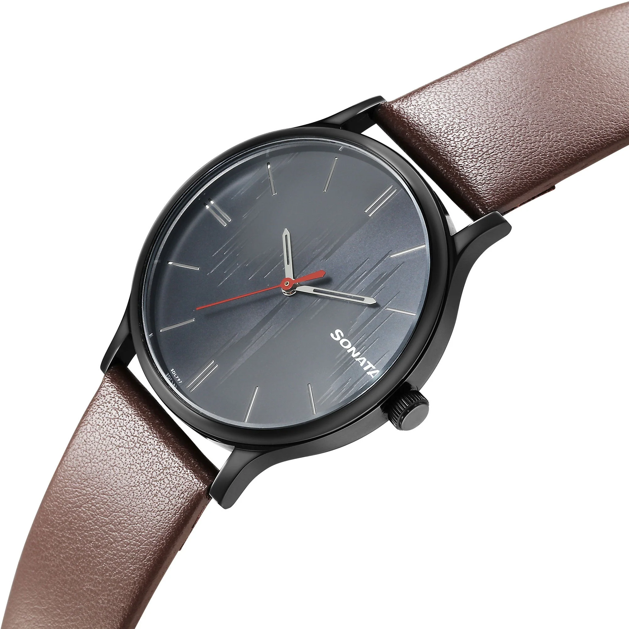Knot Grey Dial Leather Strap Watch for Men - Image 3