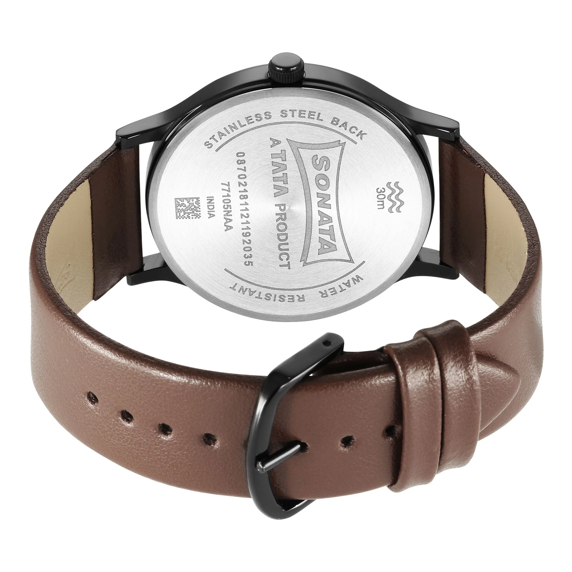 Knot Grey Dial Leather Strap Watch for Men - Image 4
