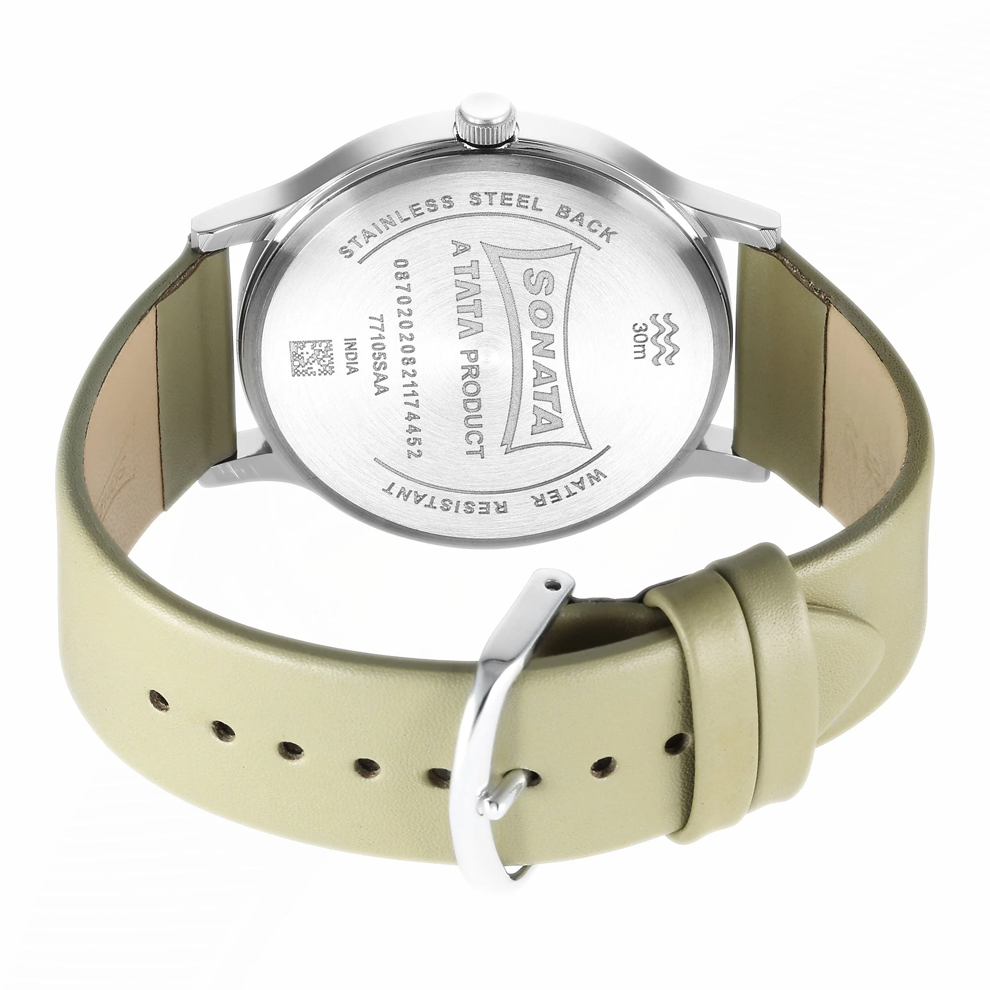 Knot White Dial Leather Strap Watch for Men - Image 4