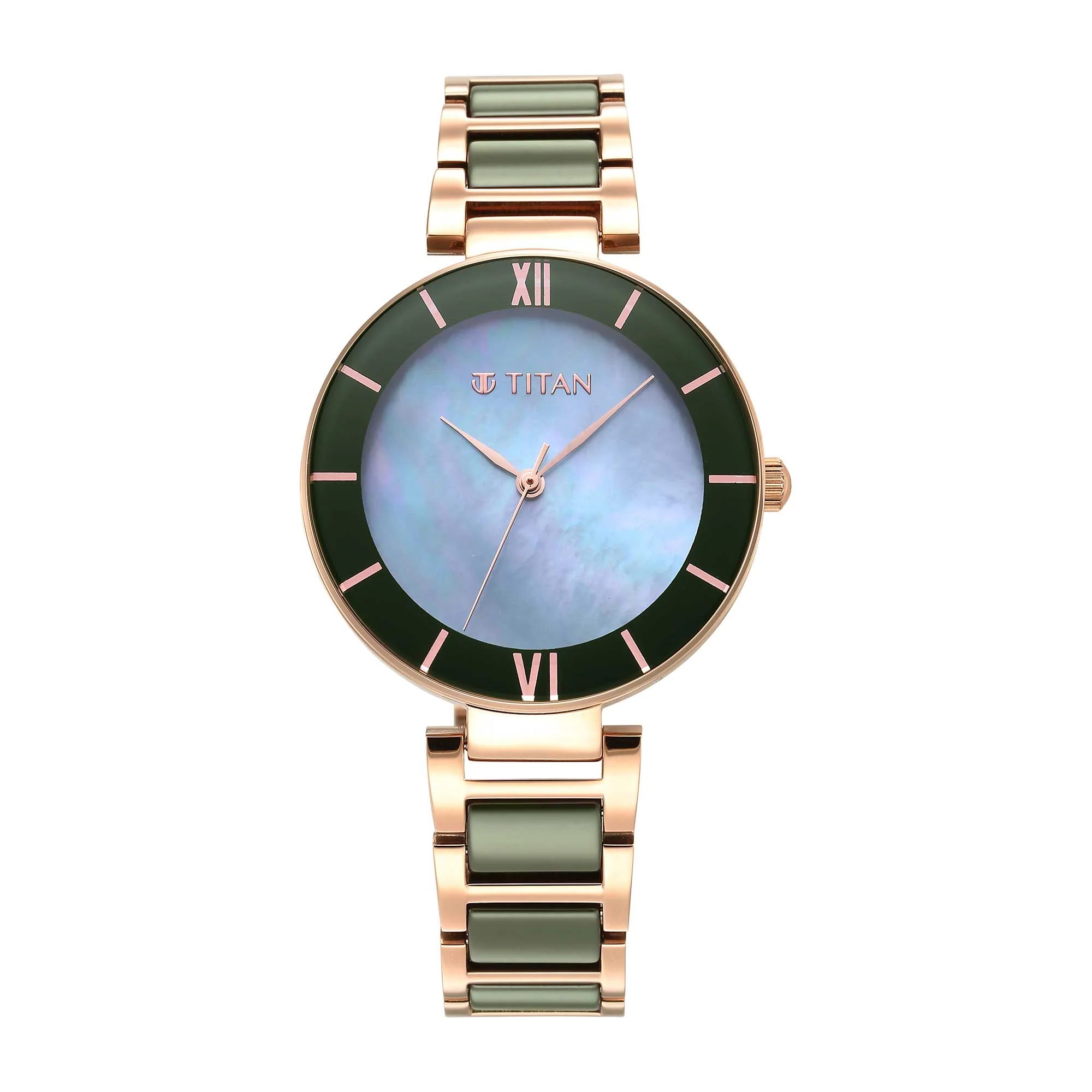 Purple Ceramics Green Dial Steel & Ceramic Strap Watch for Women - Image 2