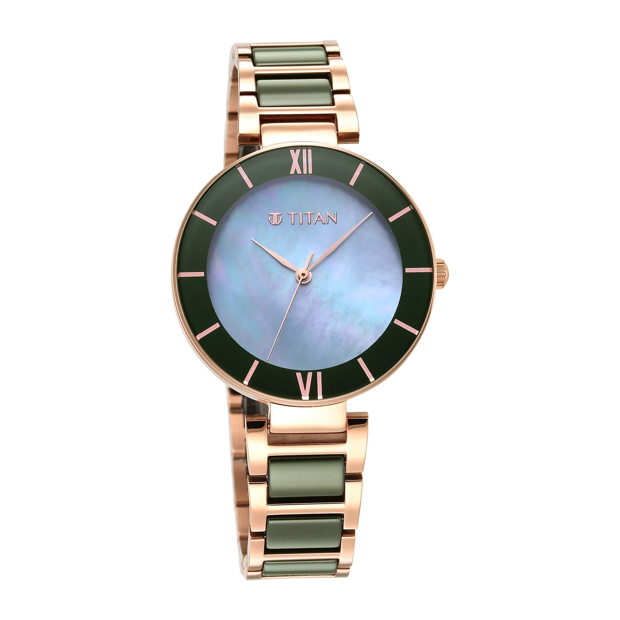 Purple Ceramics Green Dial Steel & Ceramic Strap Watch for Women - Image 3