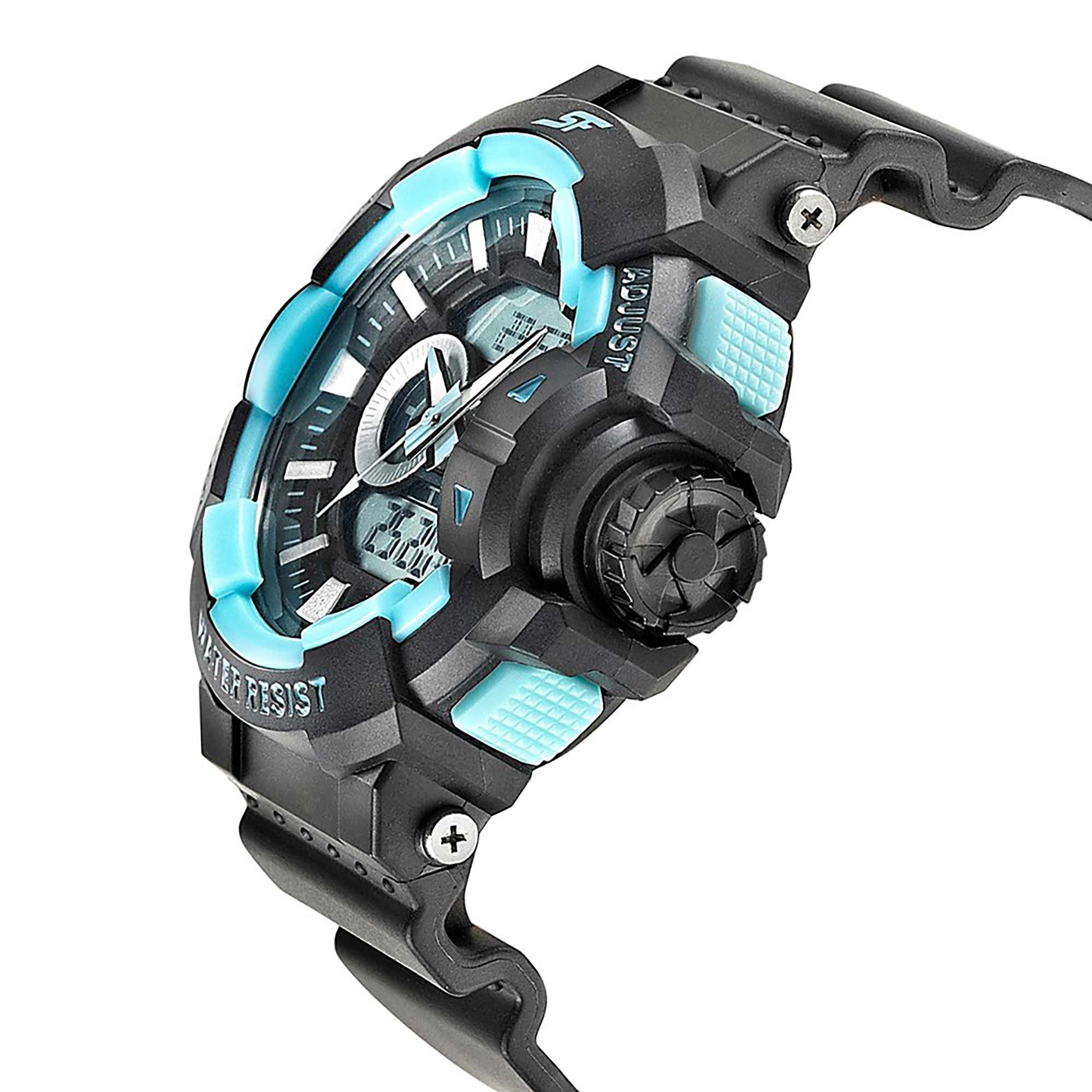 SF Quartz Digital Analog Digital Black Dial PU Strap Watch for Men - Image 3