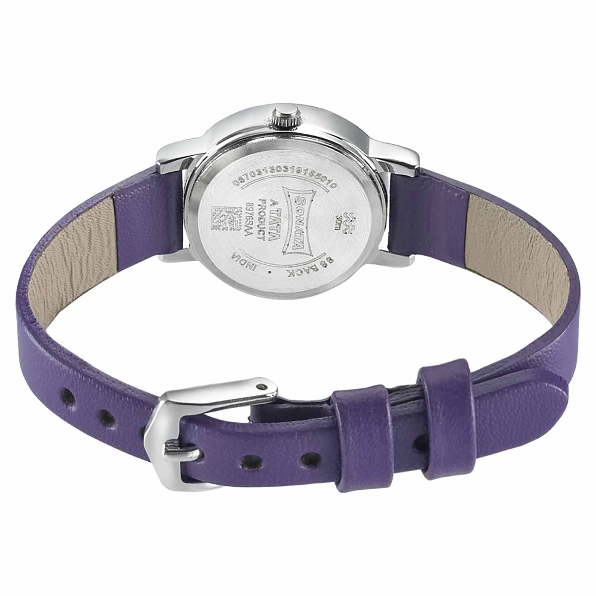 Sonata Floral Folkart Purple Dial Women Watch With Leather Strap - Image 4