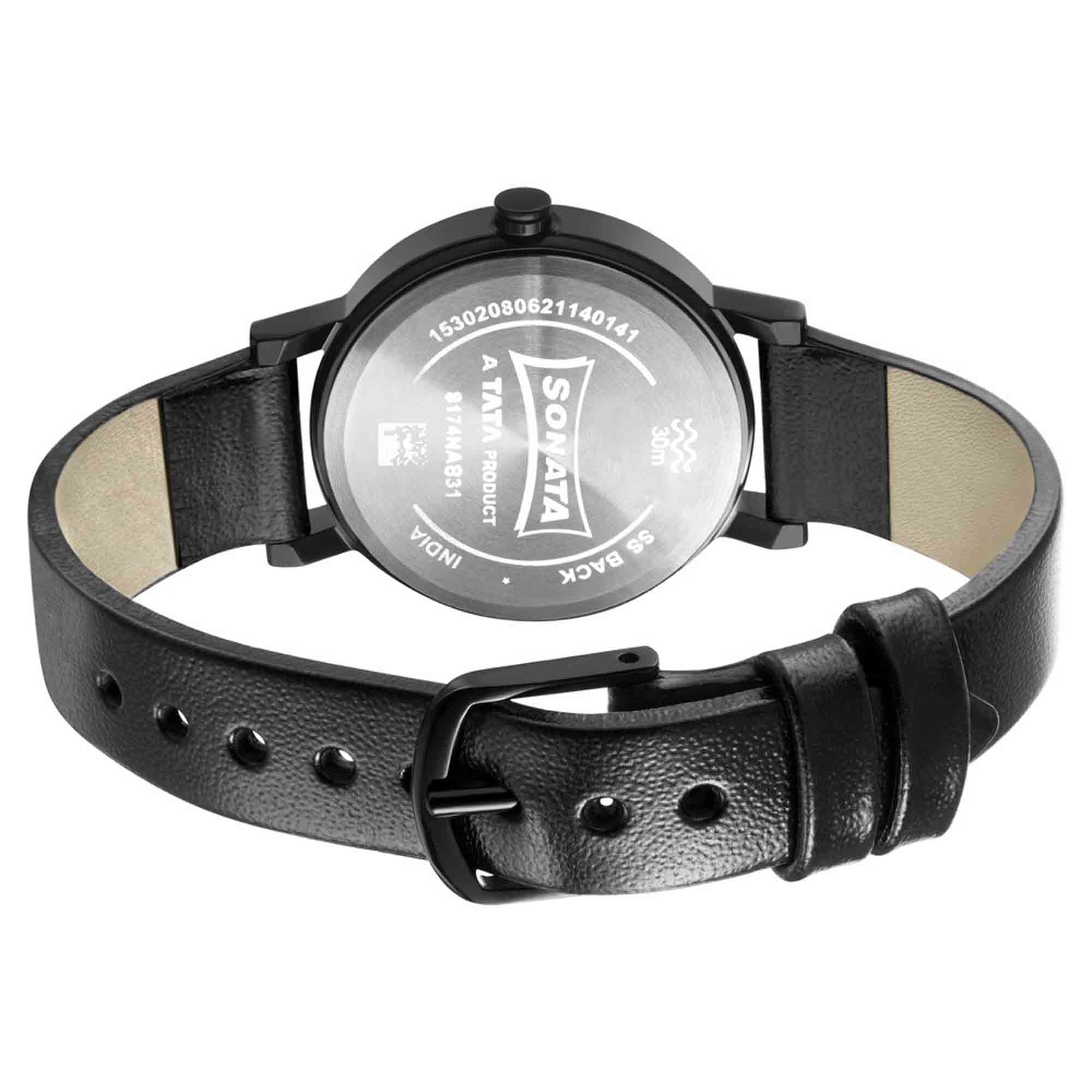 Sonata Linnea Black Dial Women Watch With Leather Strap - Image 4