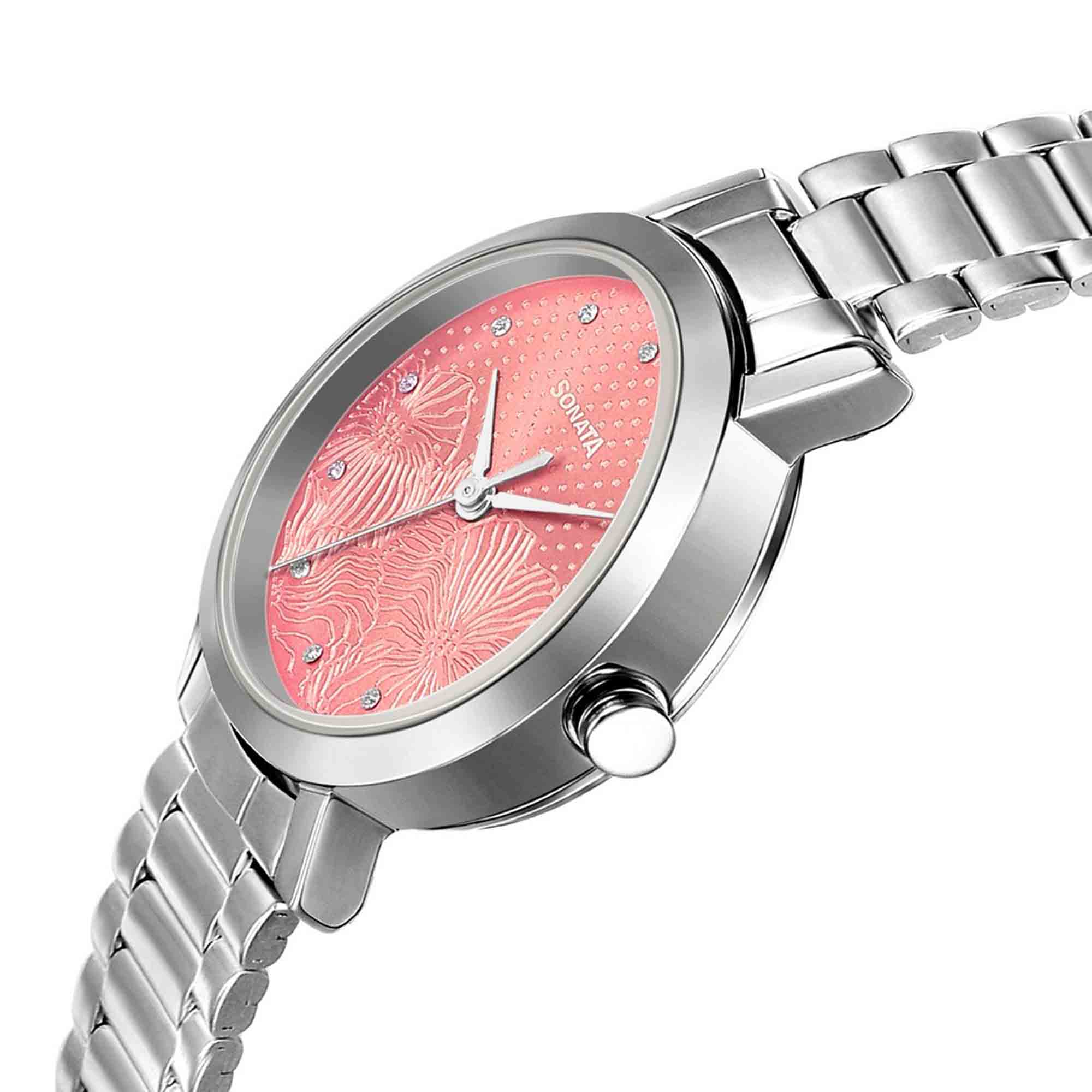 Sonata Linnea Pink Dial Women Watch With Stainless Steel Strap - Image 3