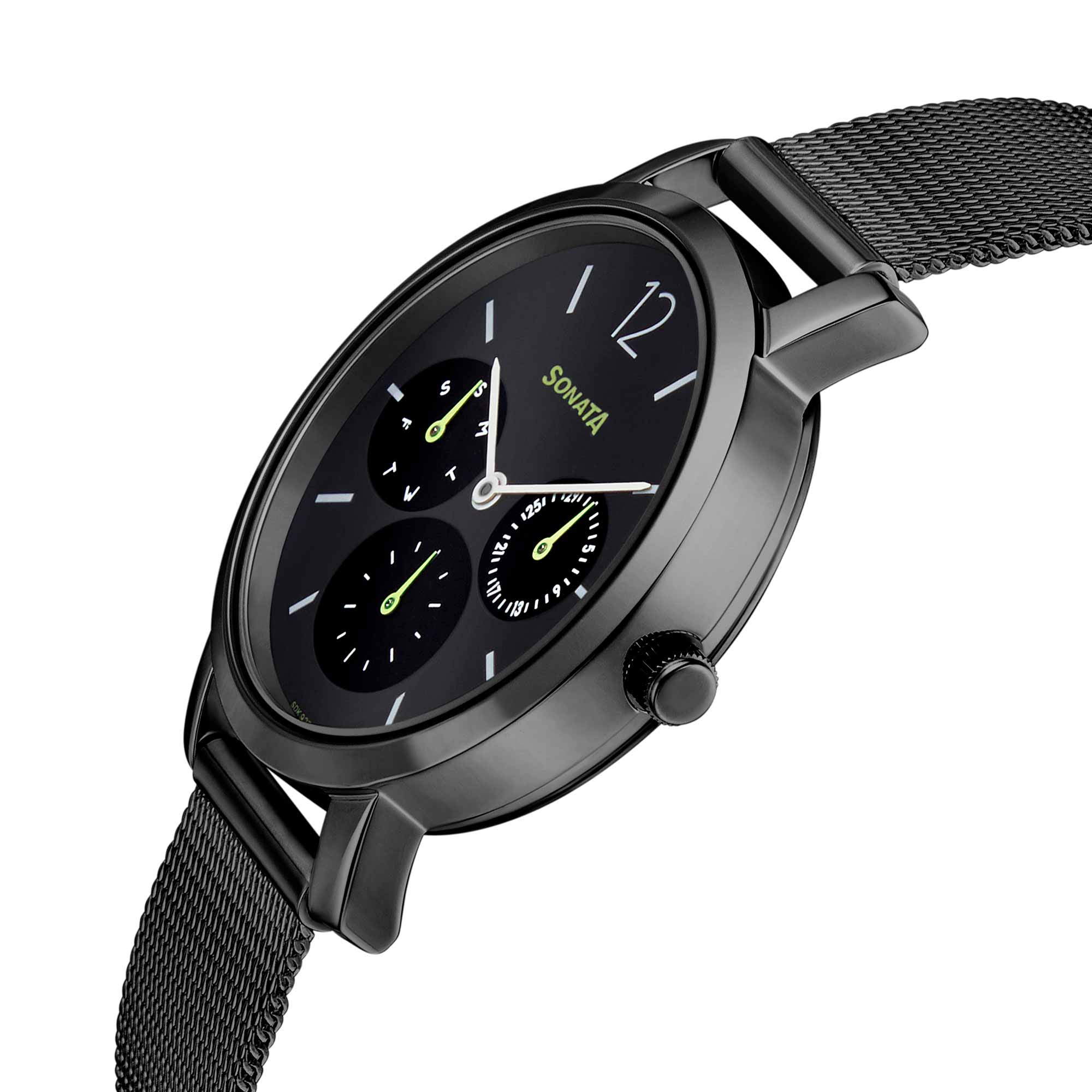 Sonata Multifunctions Black Dial Women Watch With Metal Strap - Image 3