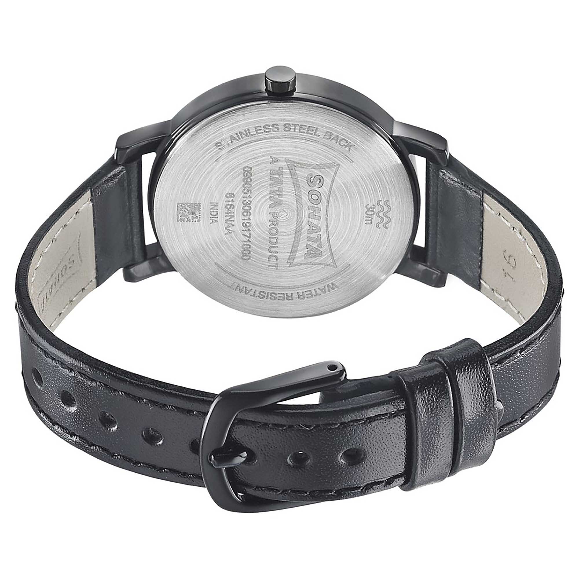 Sonata Play Black Dial Women Watch With Leather Strap - Image 4