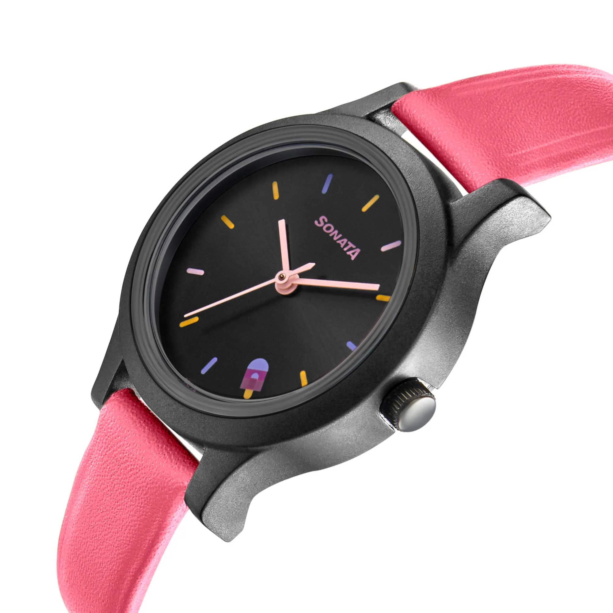 Sonata Play Black Dial Women Watch With Leather Strap - Image 3