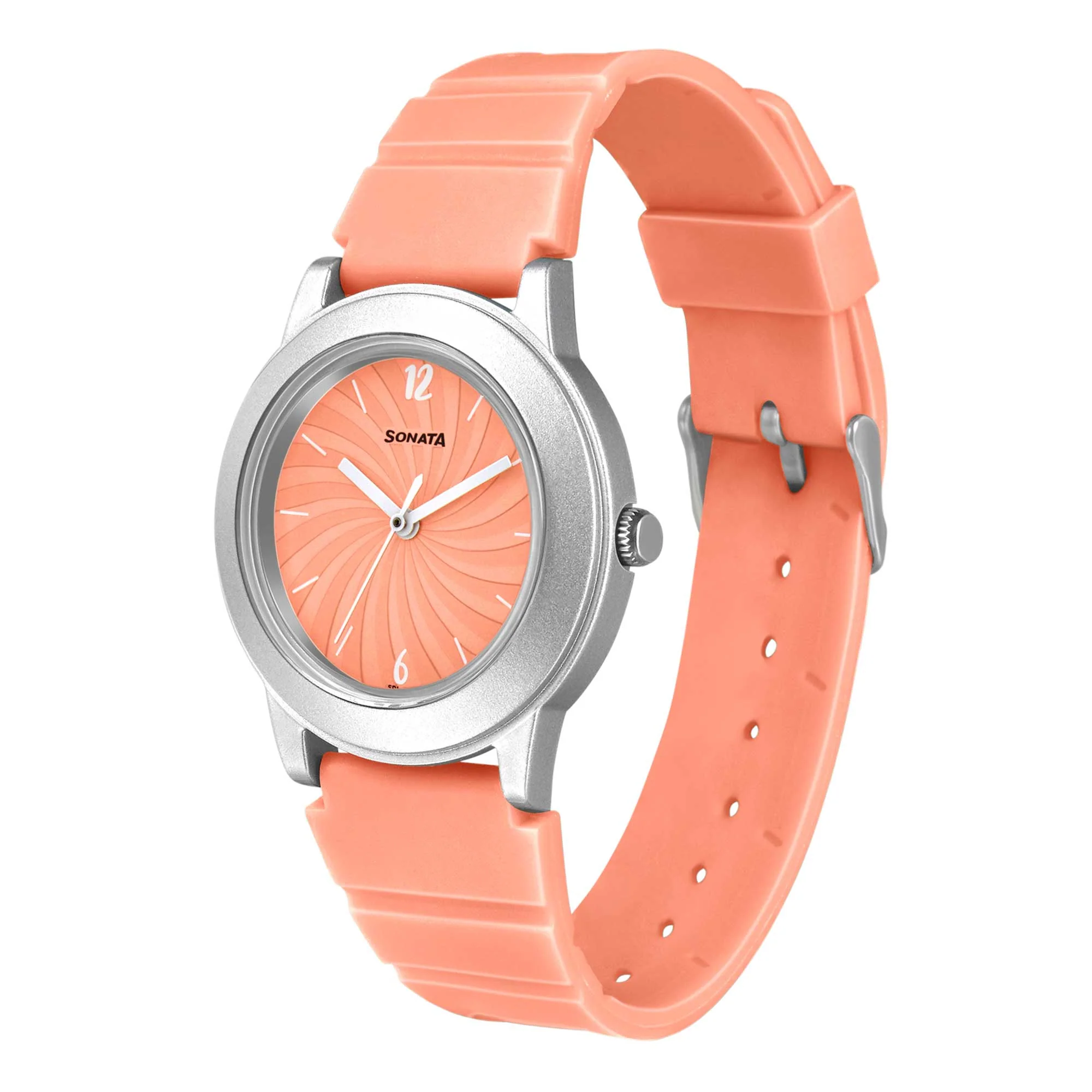 Sonata Play Orange Dial Women Watch With Plastic Strap - Image 2