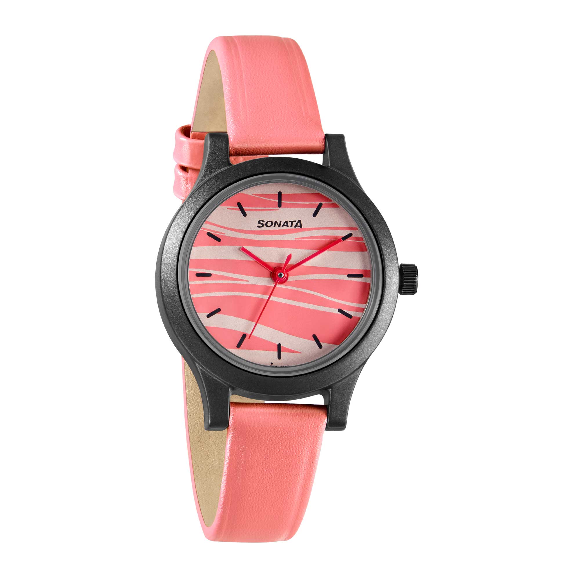 Sonata Play Pink Dial Women Watch With Leather Strap