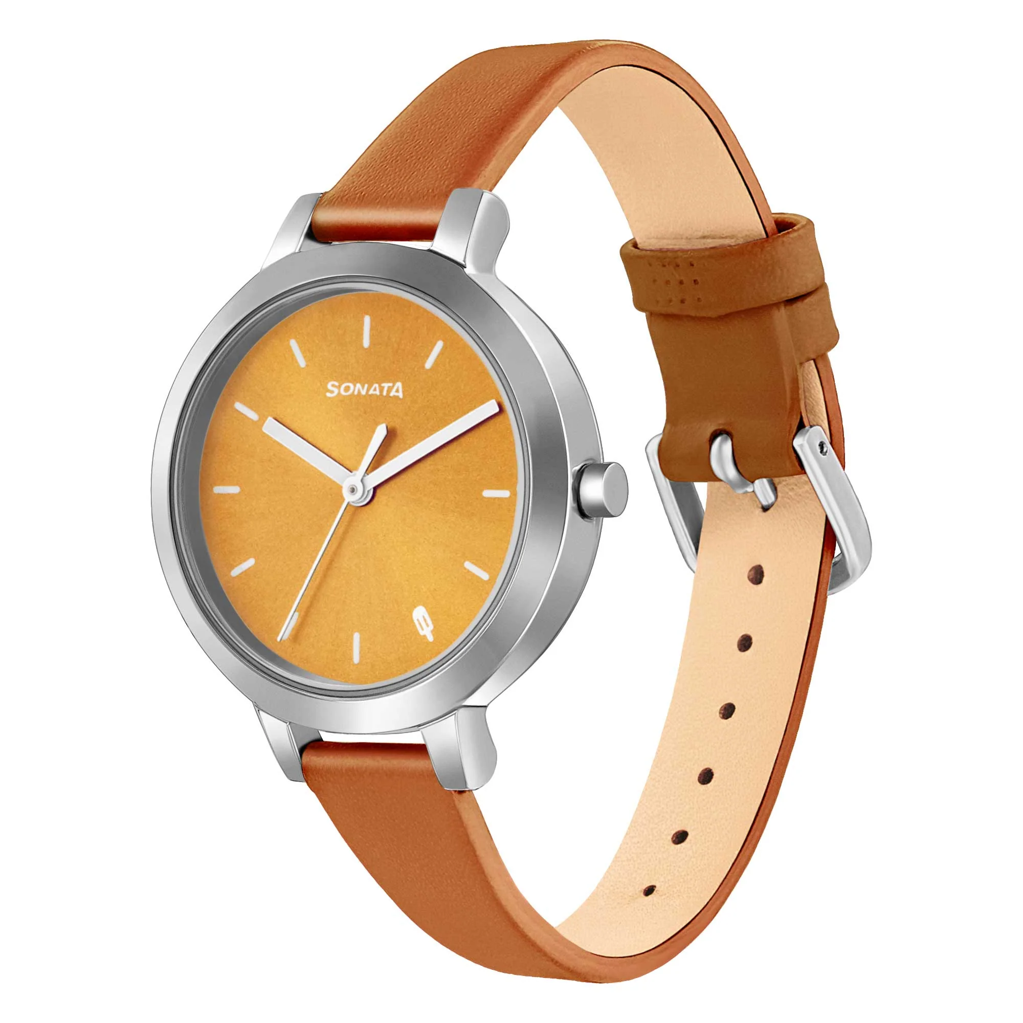 Sonata Play Yellow Dial Women Watch With Leather Strap - Image 2