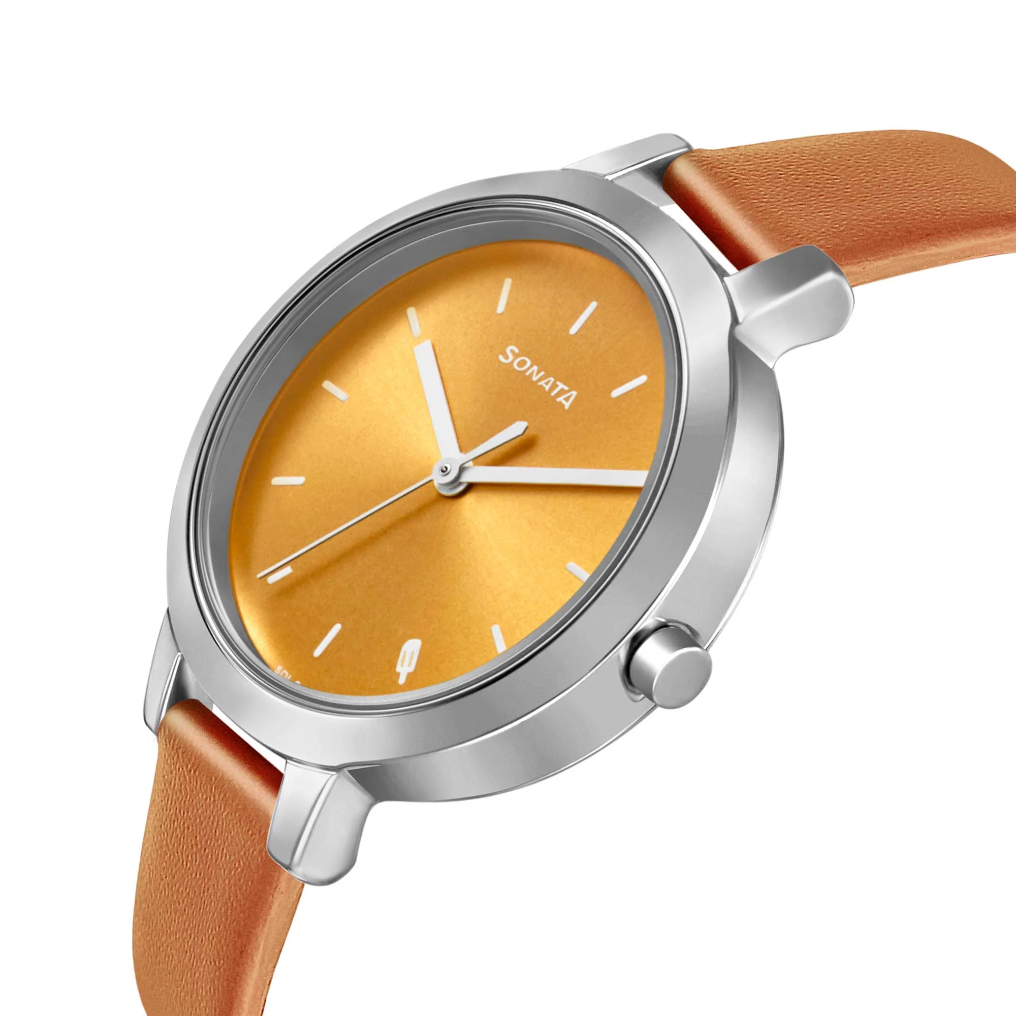 Sonata Play Yellow Dial Women Watch With Leather Strap - Image 3