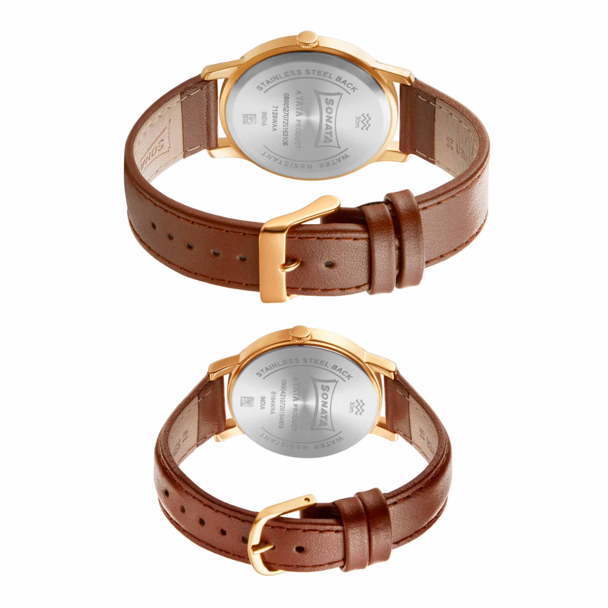 Sonata Quartz Analog Black Dial Leather Strap Watch for Couple - Image 4