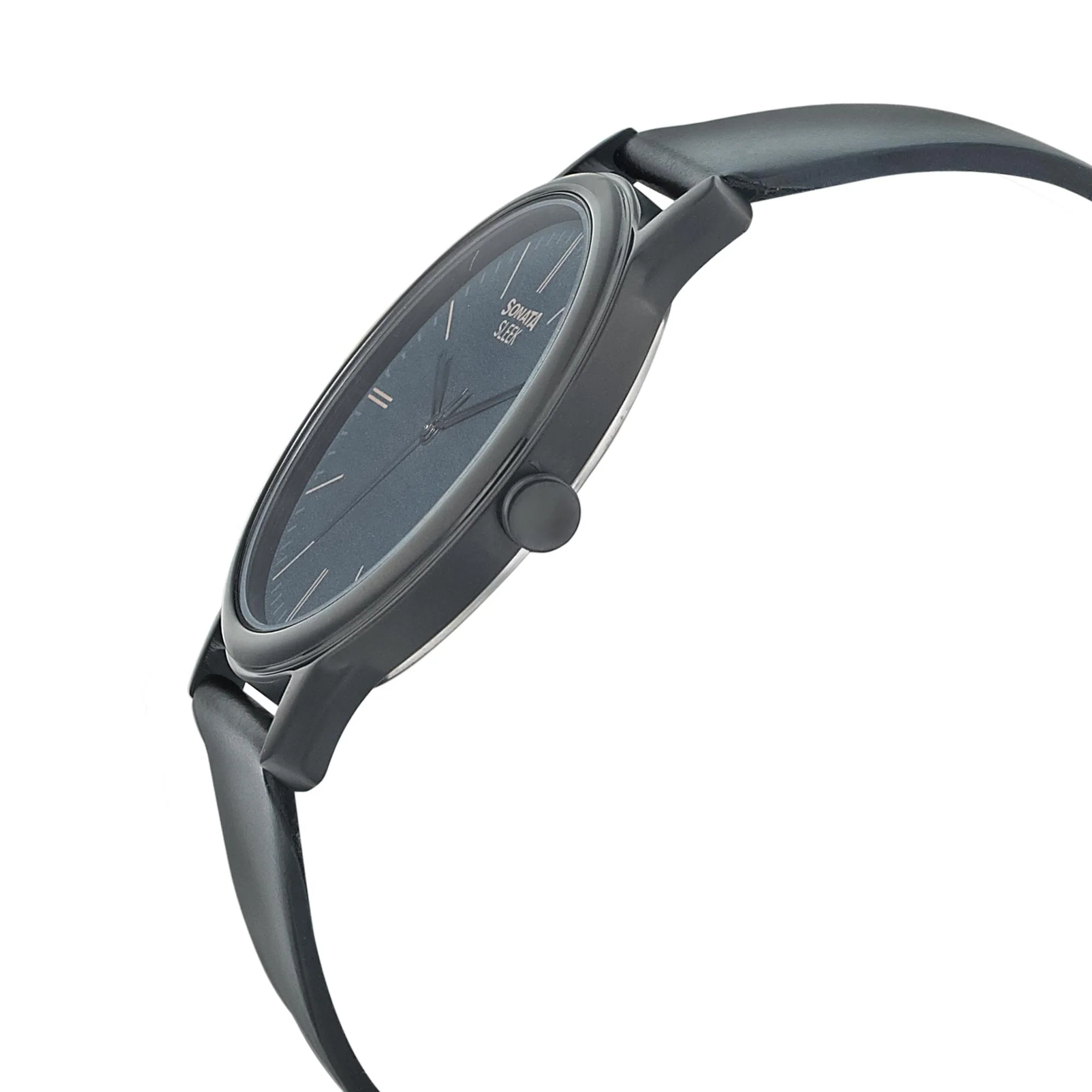 Sonata Quartz Analog Black Dial Leather Strap Watch for Men - Image 3
