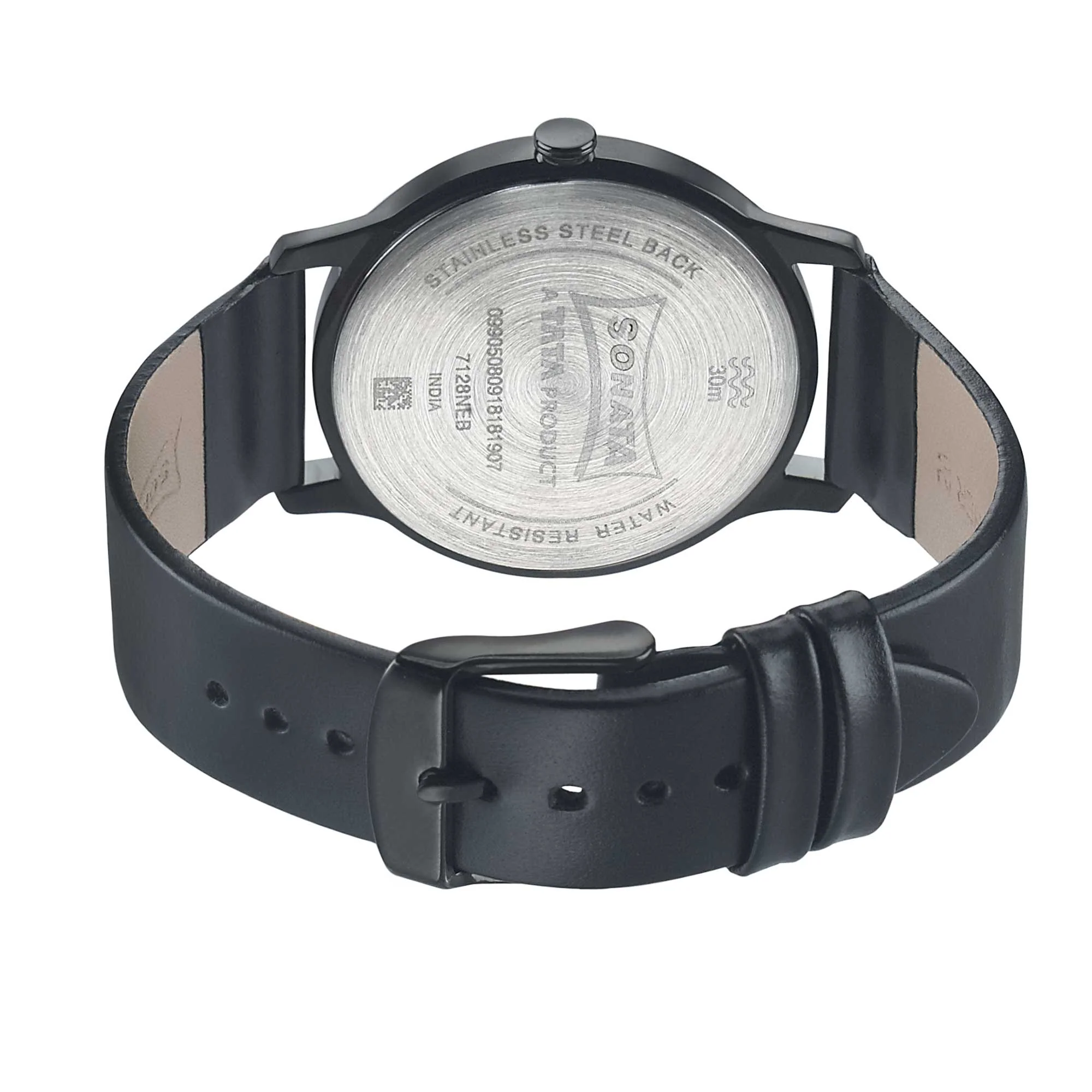 Sonata Quartz Analog Black Dial Leather Strap Watch for Men - Image 4