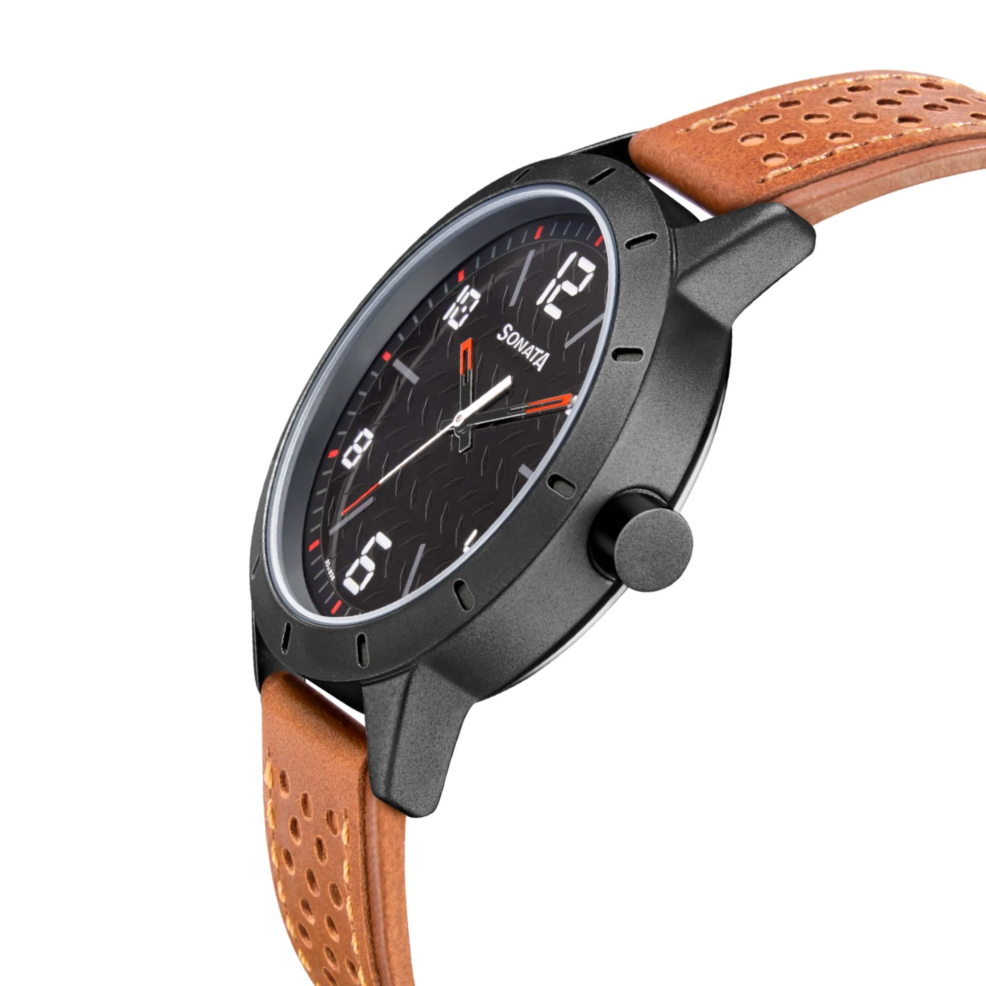 Sonata Quartz Analog Black Dial Leather Strap Watch for Men - Image 3
