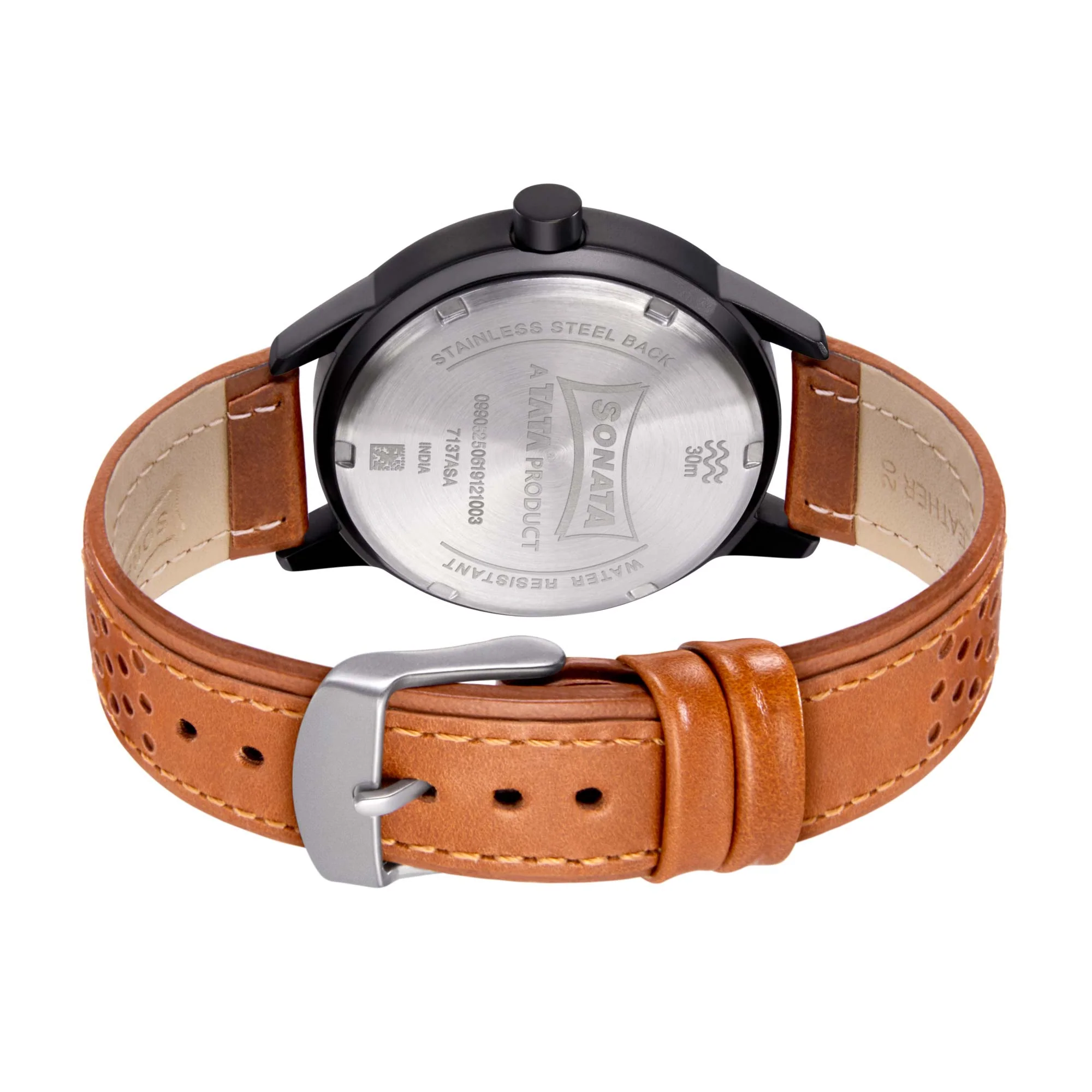 Sonata Quartz Analog Black Dial Leather Strap Watch for Men - Image 4