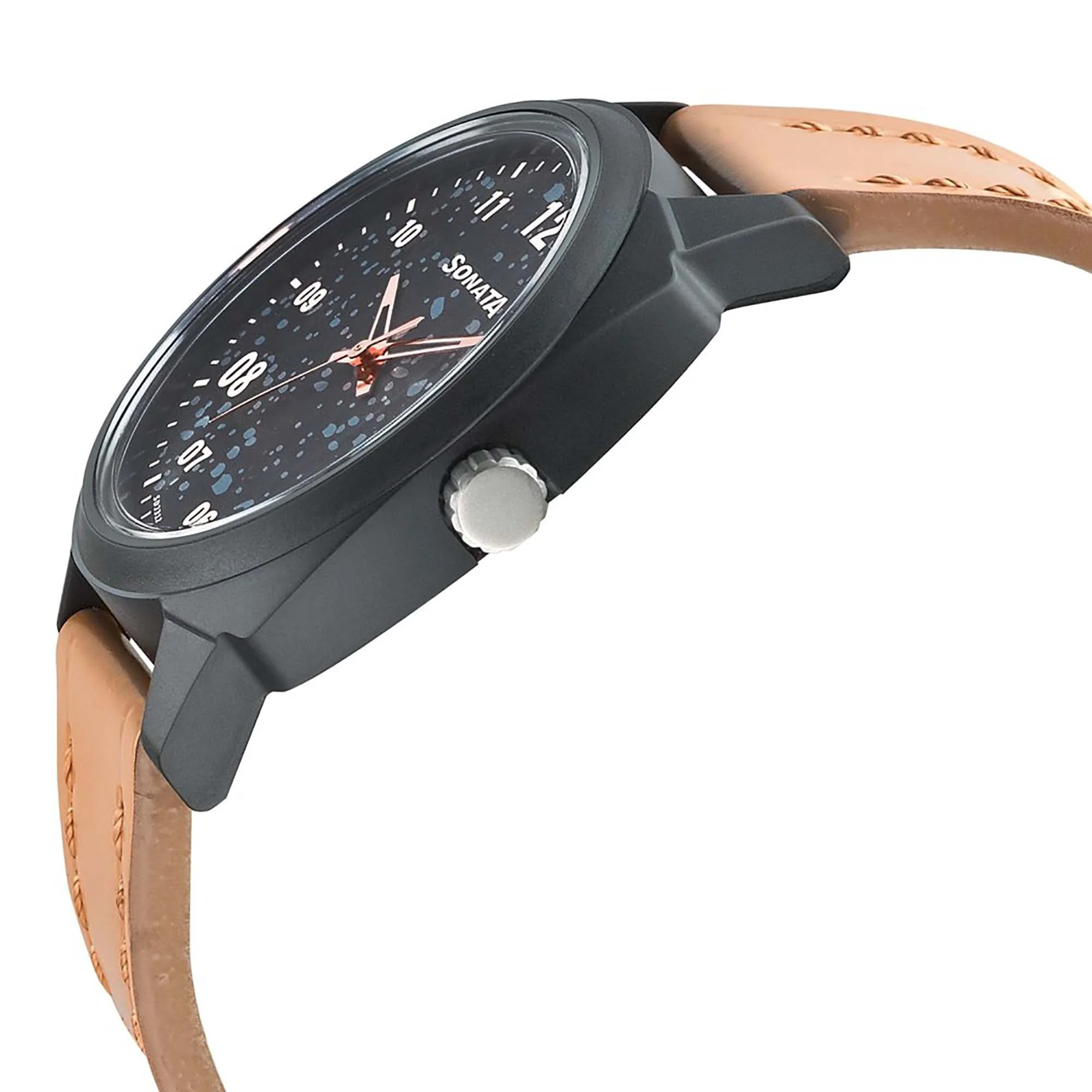 Sonata Quartz Analog Black Dial Leather Strap Watch for Men - Image 3