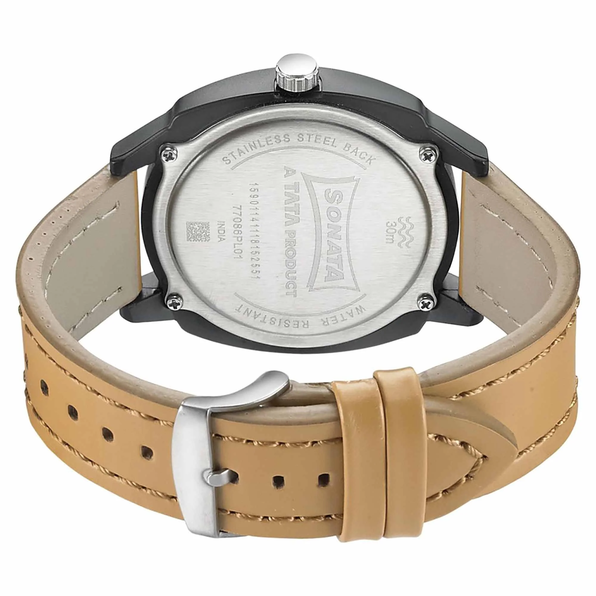 Sonata Quartz Analog Black Dial Leather Strap Watch for Men - Image 4