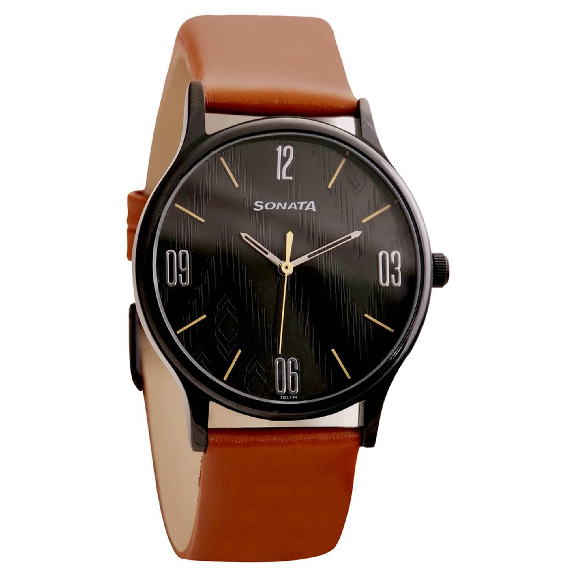 Sonata Quartz Analog Black Dial Leather Strap Watch for Men - Image 2
