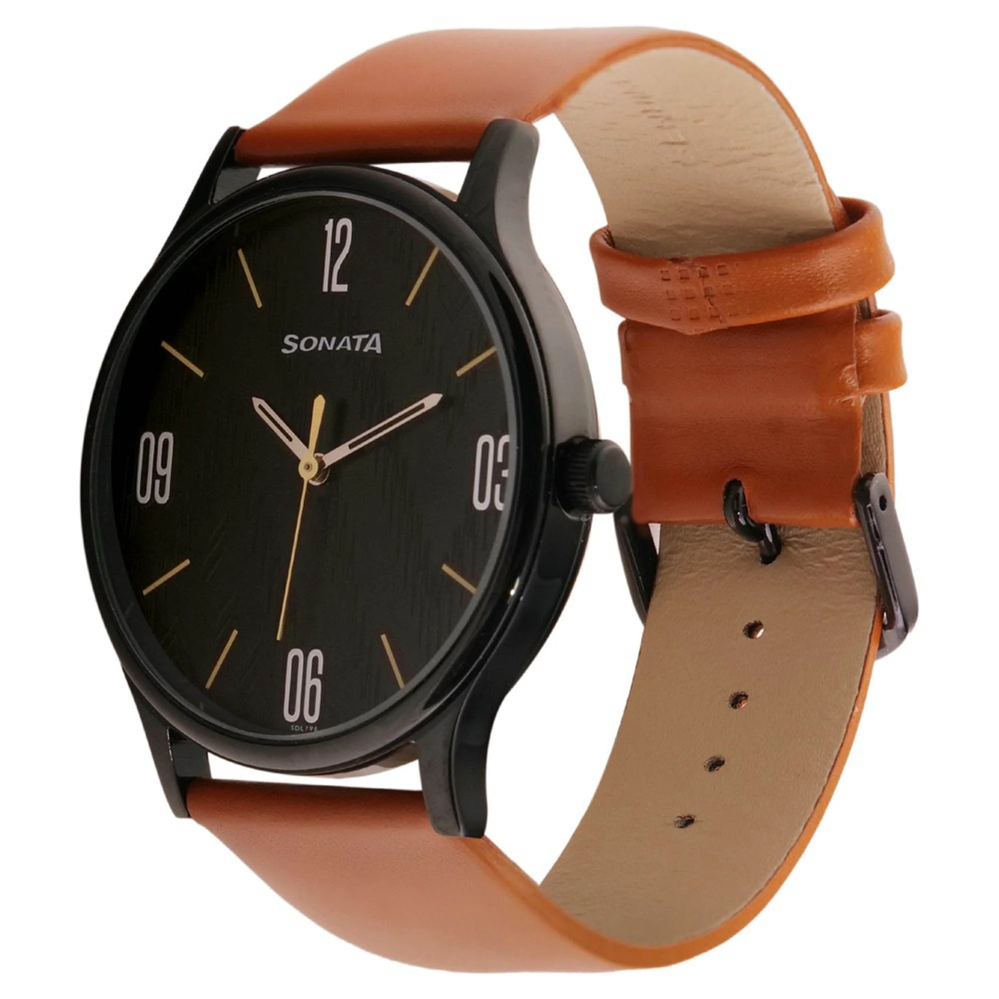 Sonata Quartz Analog Black Dial Leather Strap Watch for Men - Image 3