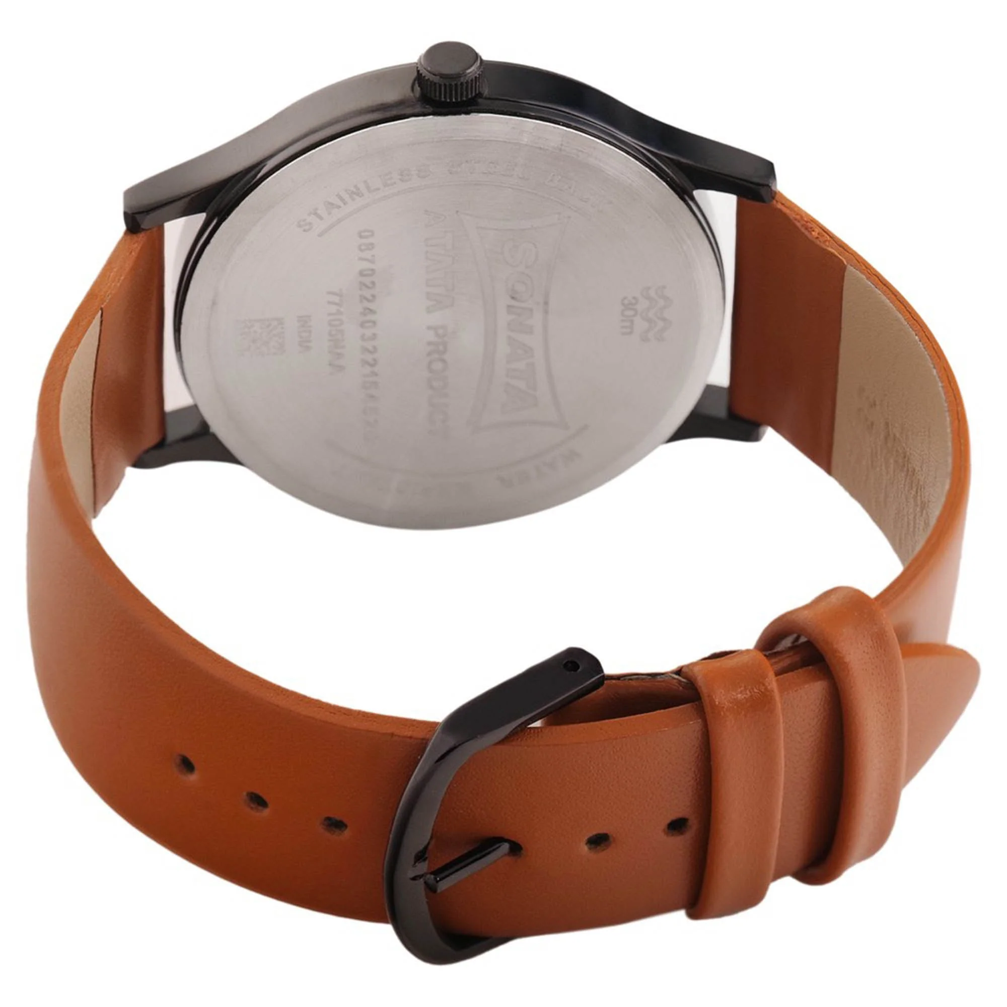 Sonata Quartz Analog Black Dial Leather Strap Watch for Men - Image 5
