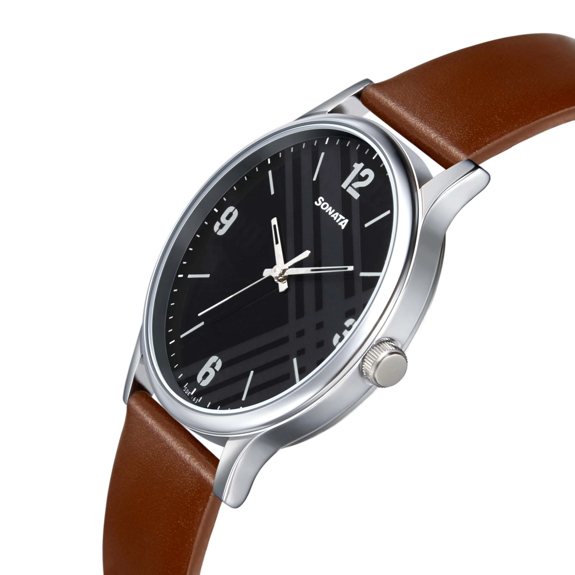 Sonata Quartz Analog Black Dial Leather Strap Watch for Men - Image 3