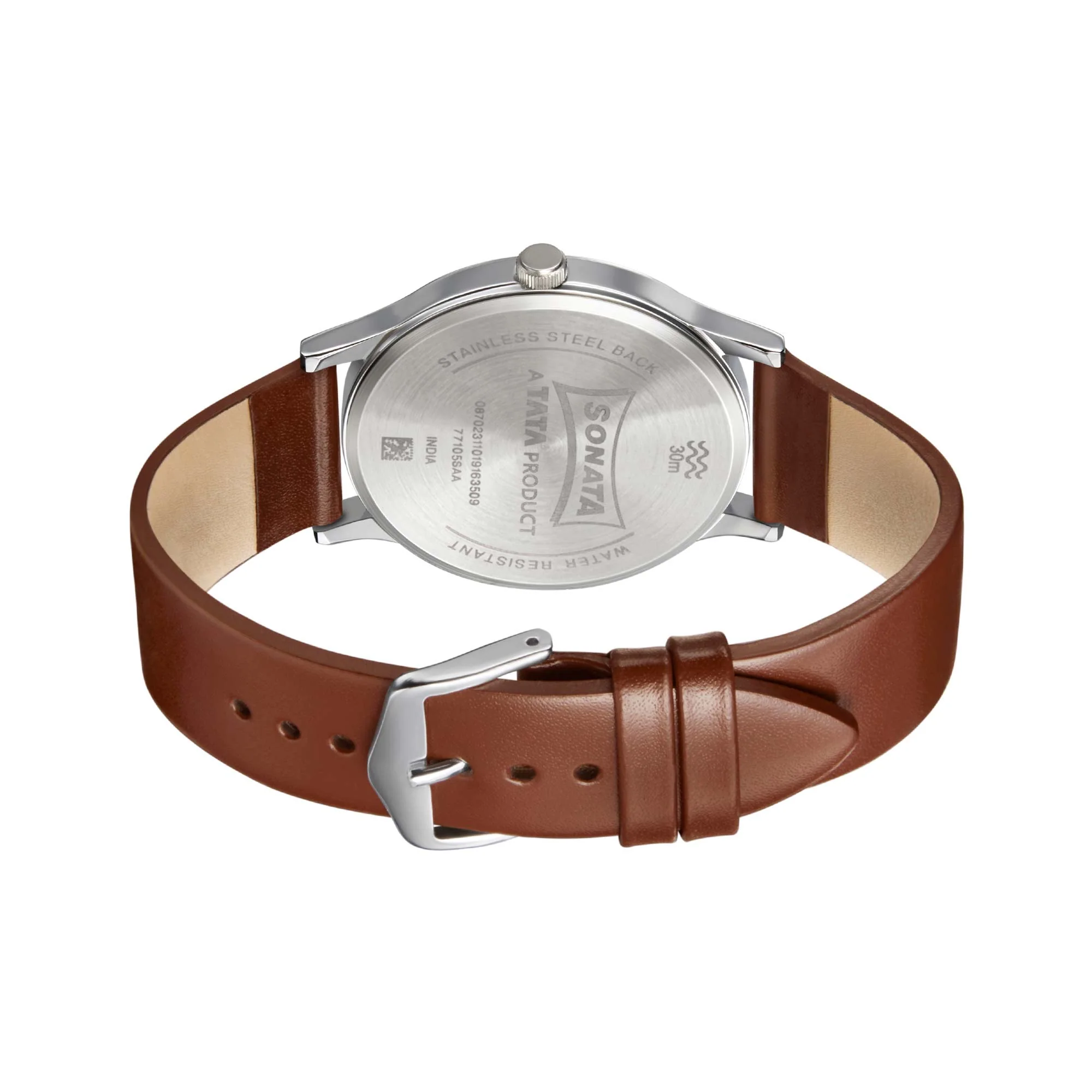Sonata Quartz Analog Black Dial Leather Strap Watch for Men - Image 4