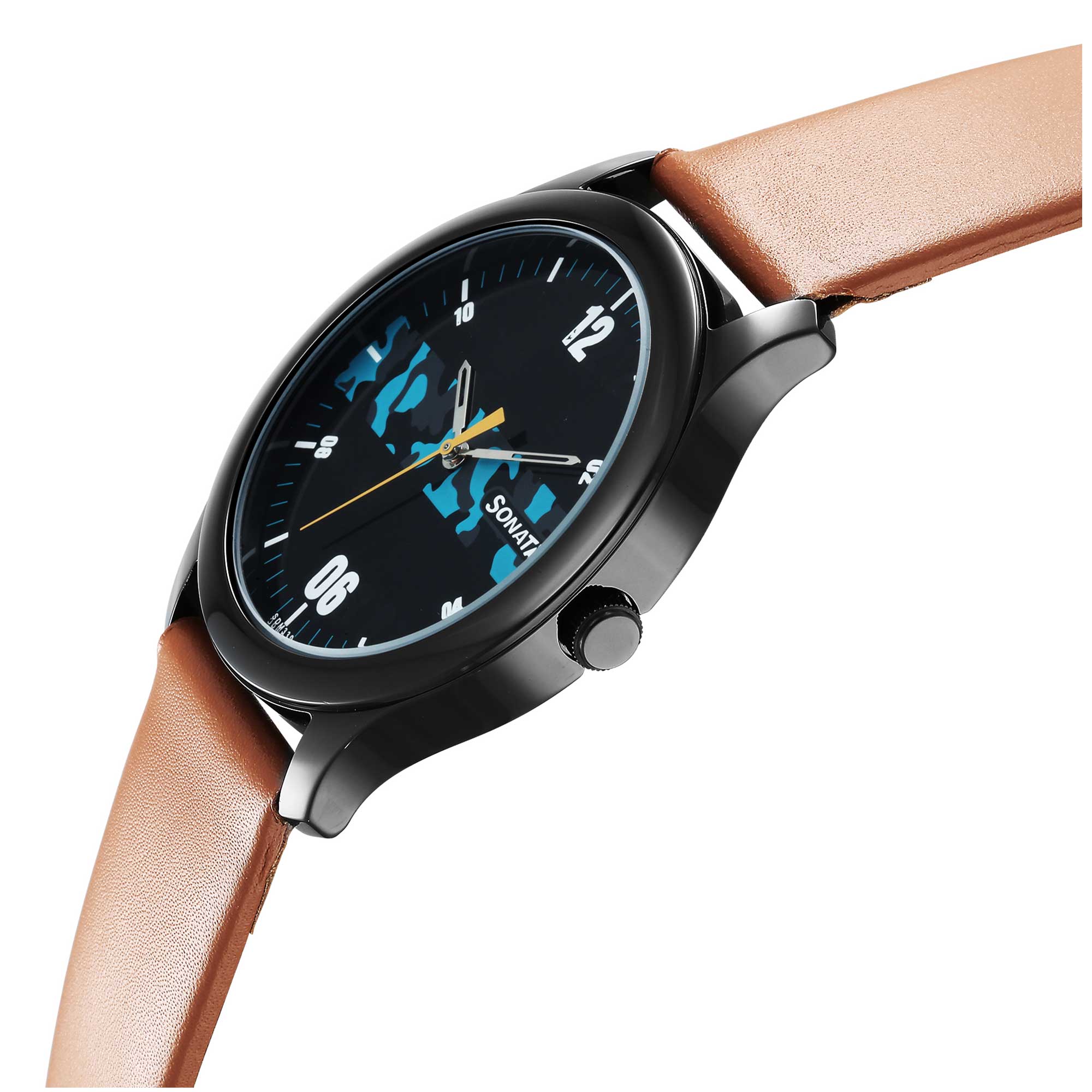 Sonata Quartz Analog Black Dial Leather Strap Watch for Men - Image 3