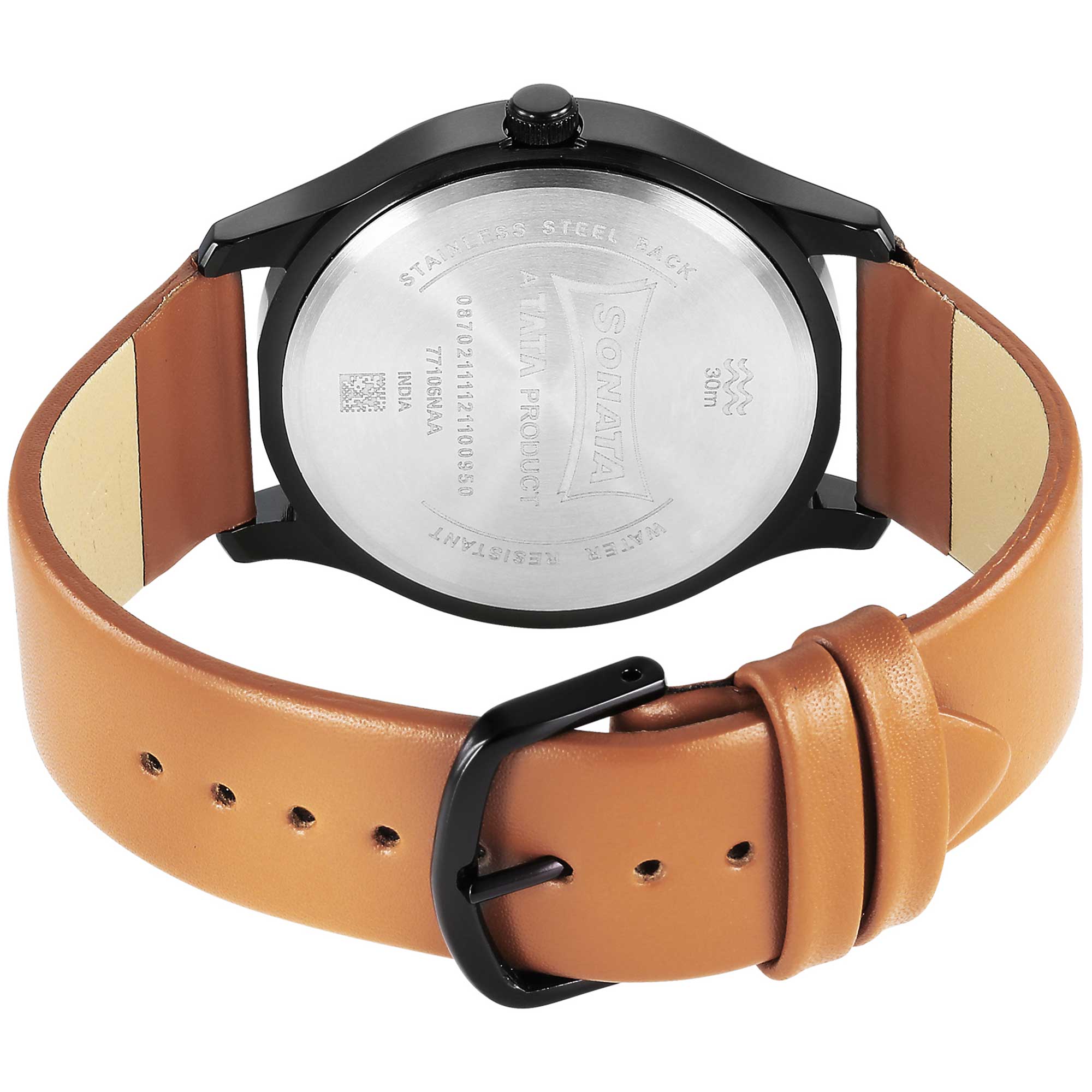 Sonata Quartz Analog Black Dial Leather Strap Watch for Men - Image 4
