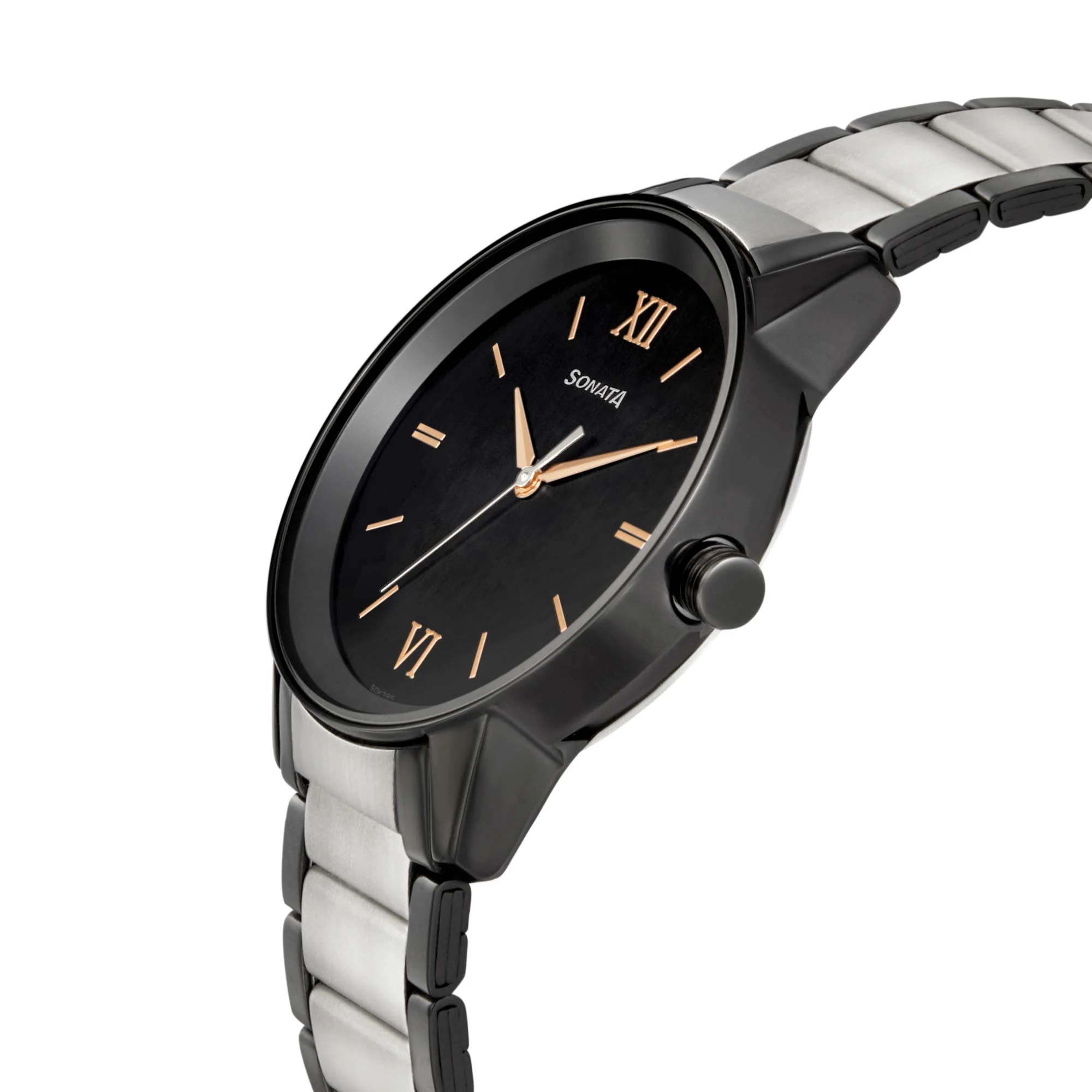 Sonata Quartz Analog Black Dial Metal Strap Watch for Men - Image 3