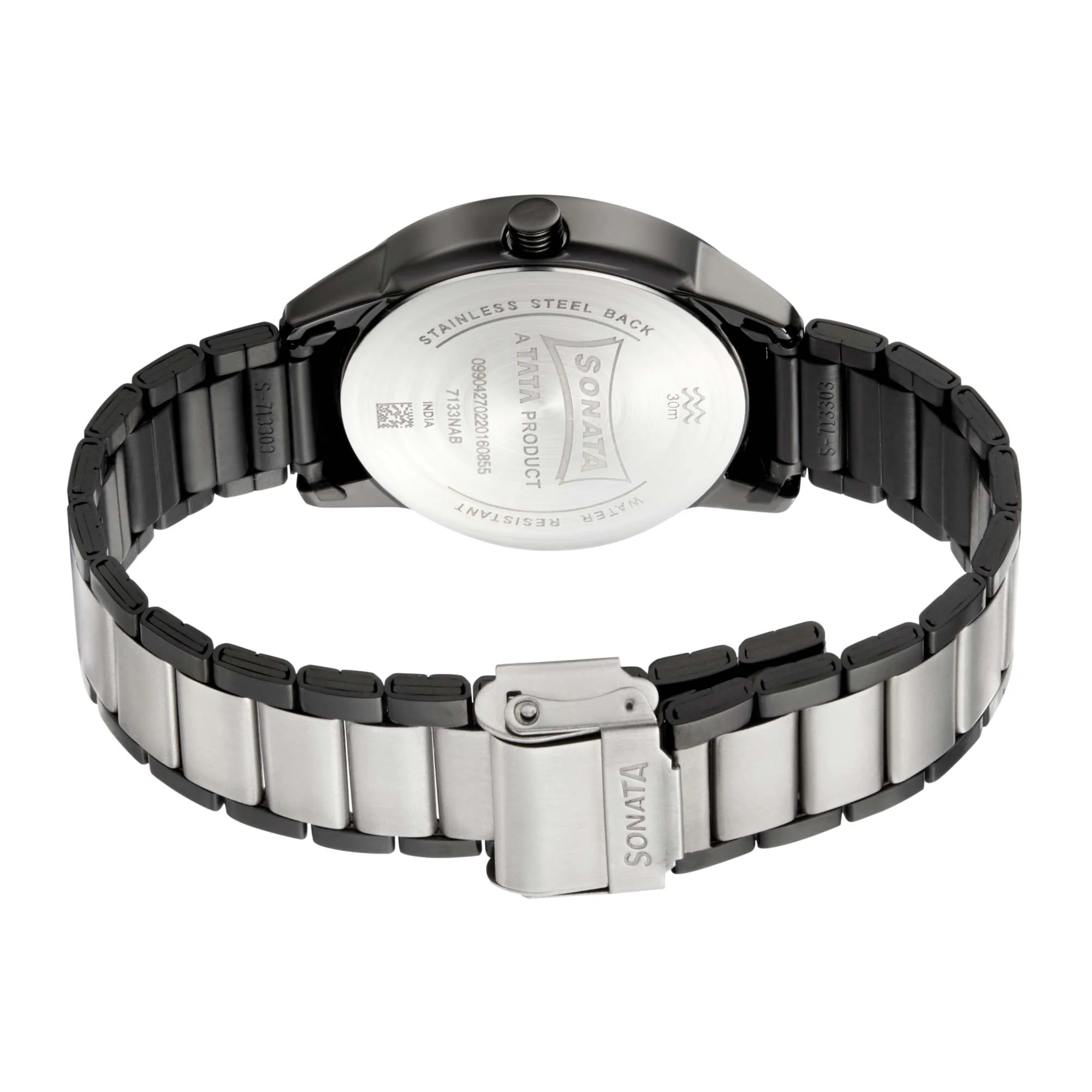 Sonata Quartz Analog Black Dial Metal Strap Watch for Men - Image 4