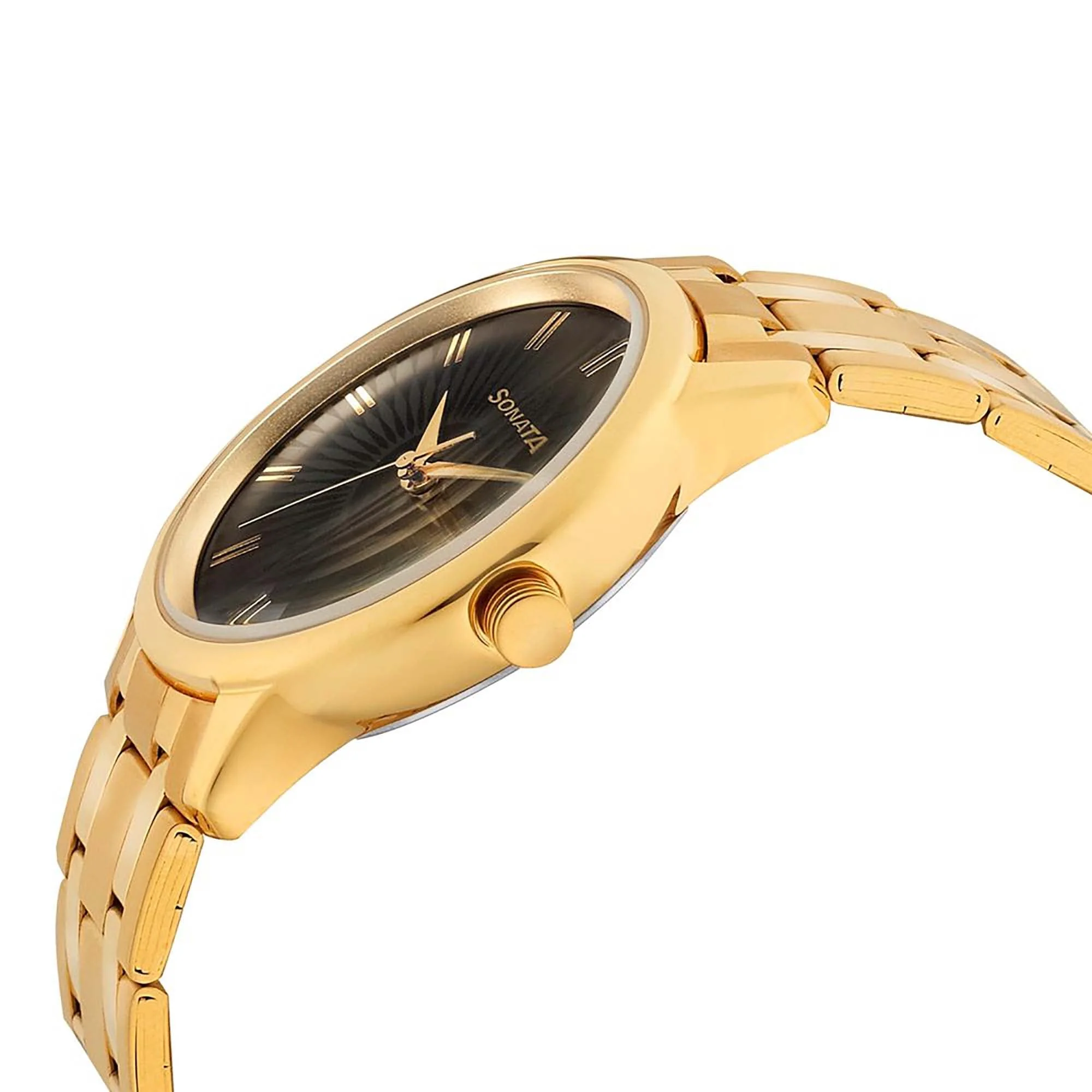 Sonata Quartz Analog Black Dial Metal Strap Watch for Men - Image 3