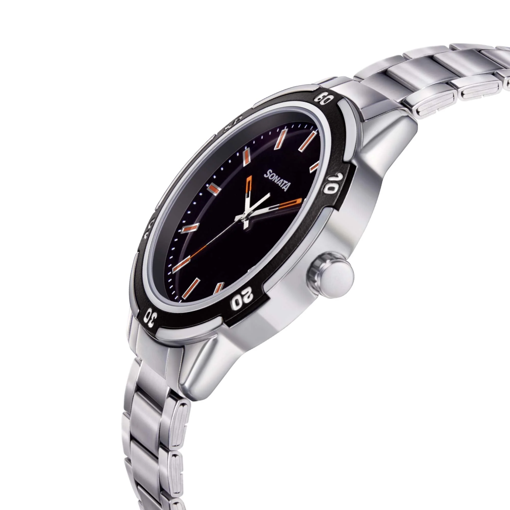 Sonata Quartz Analog Black Dial Metal Strap Watch for Men - Image 3