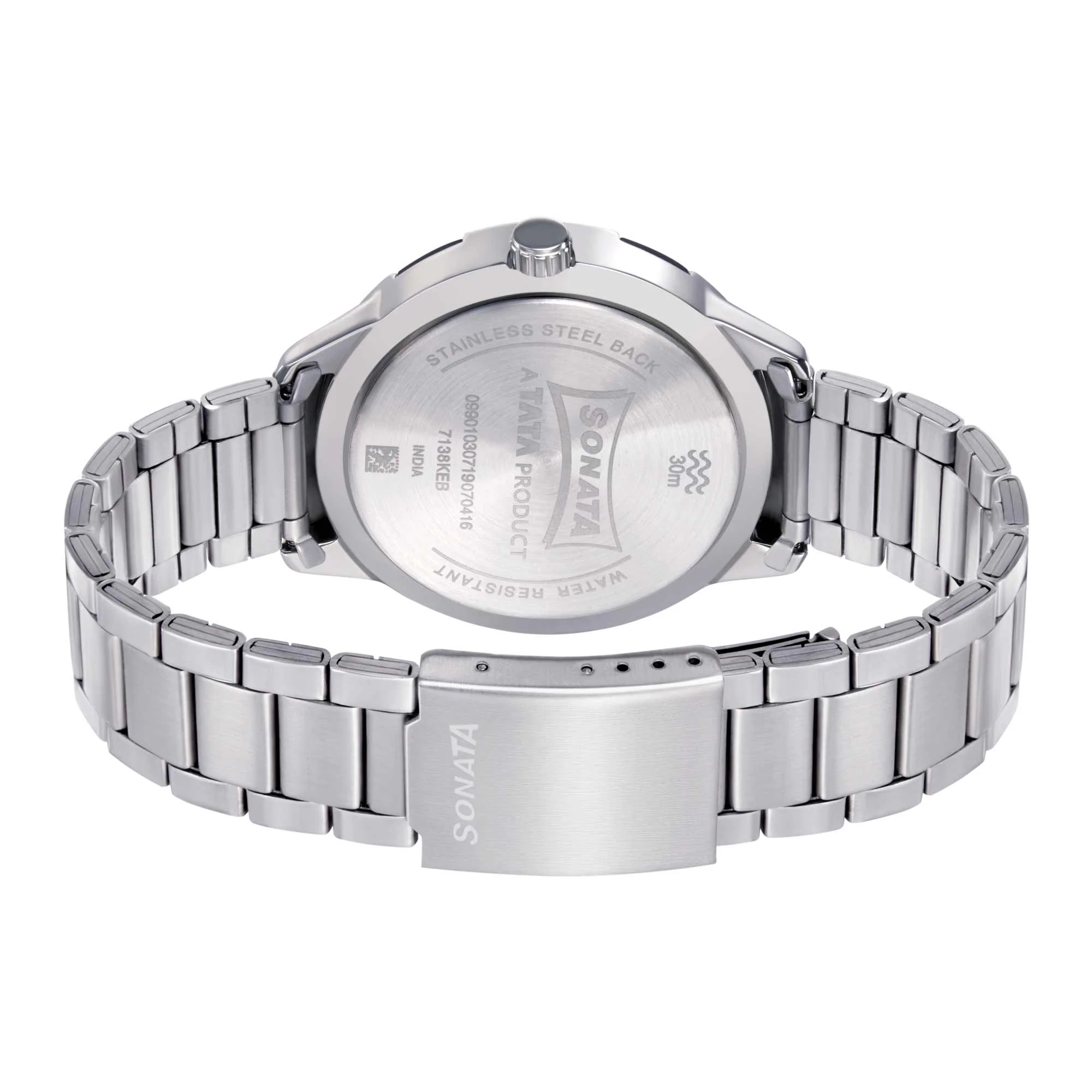 Sonata Quartz Analog Black Dial Metal Strap Watch for Men - Image 4