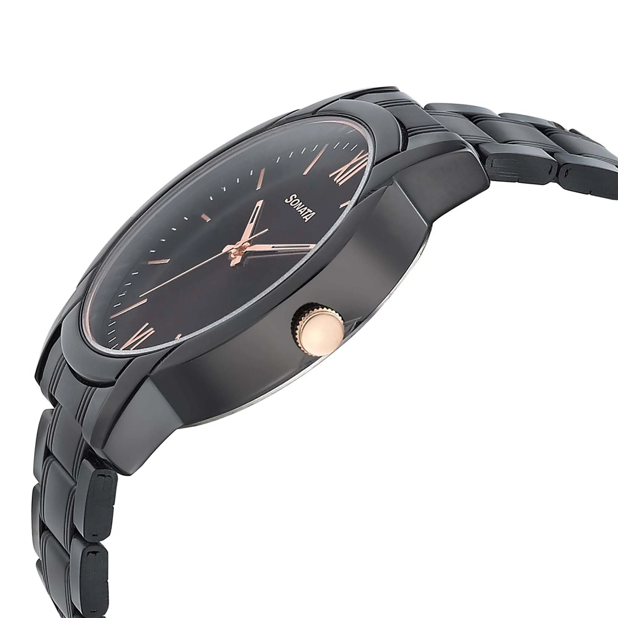 Sonata Quartz Analog Black Dial Metal Strap Watch for Men - Image 3
