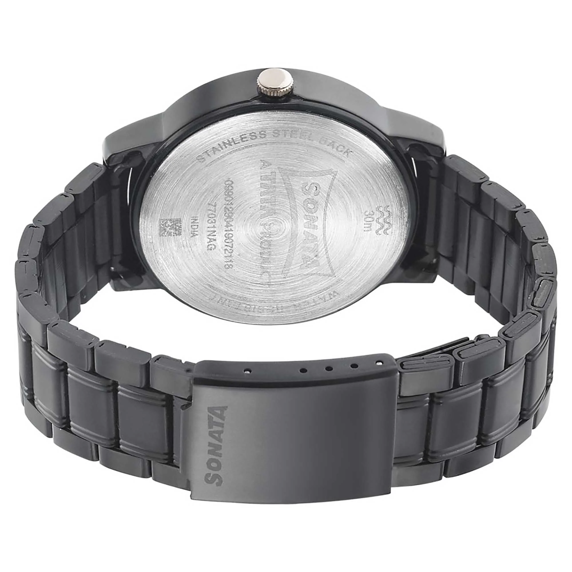 Sonata Quartz Analog Black Dial Metal Strap Watch for Men - Image 4